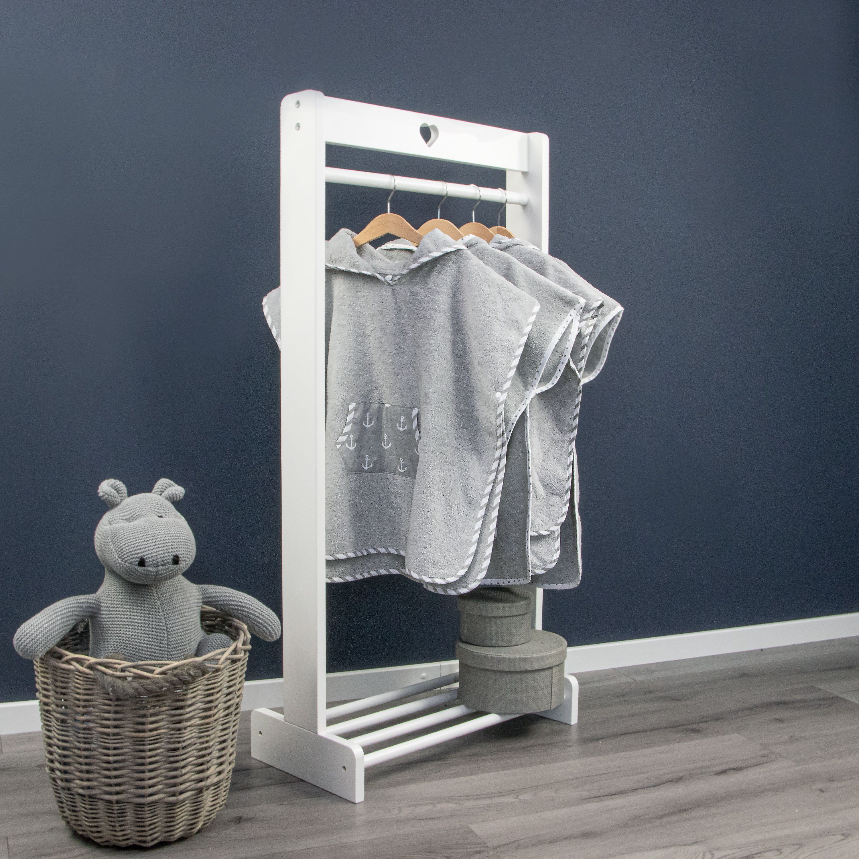 Badeponcho Greta 57x84cm mit Kapuze und Anker-Motiv in Grau