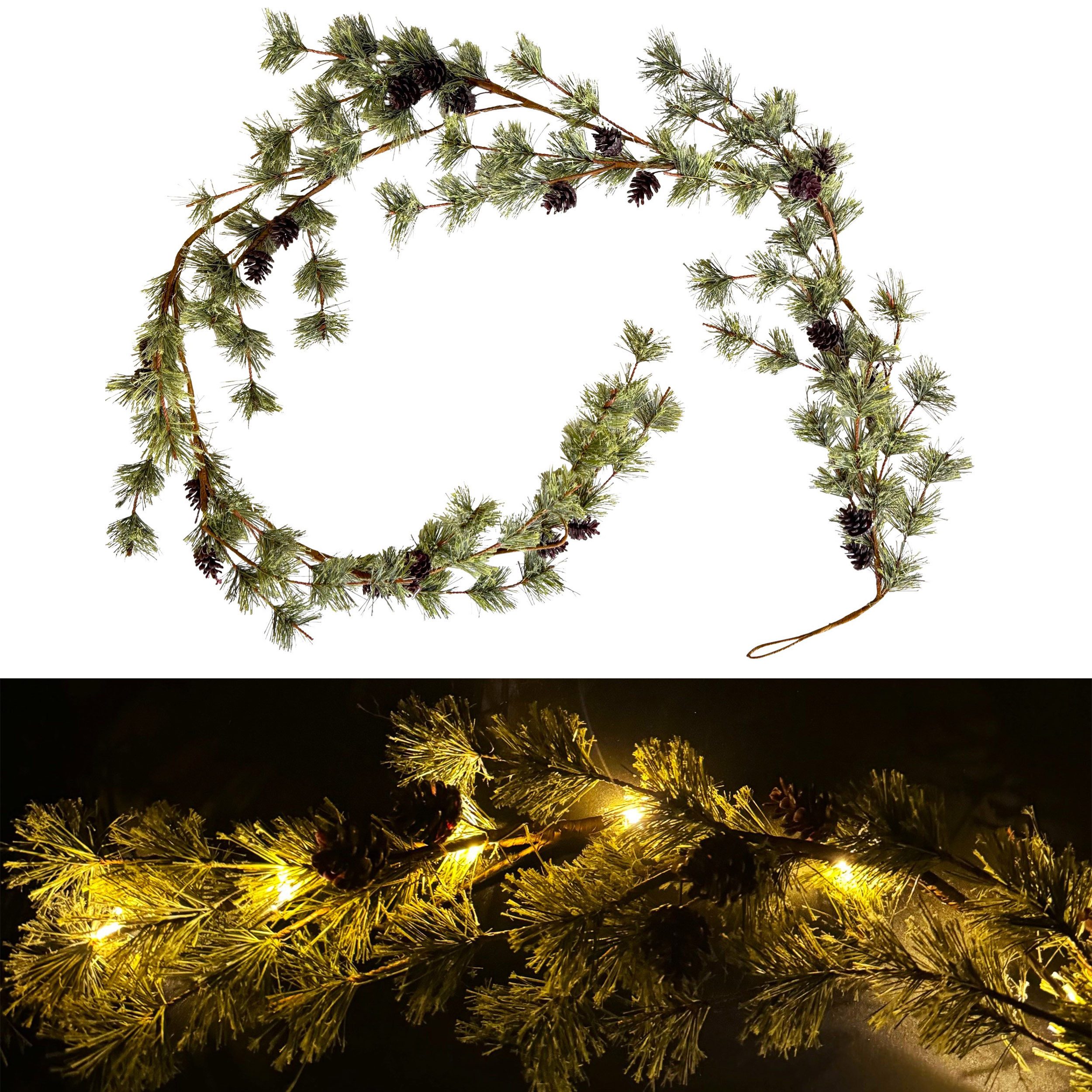 Online-Fuchs Гирлянда декоративная - Tannenzweige mit LED-Lichterkette & Tannenzapfen - Weihnachtsdeko, inklusive 6-Stunden Timerfunktion - 180 cm lang