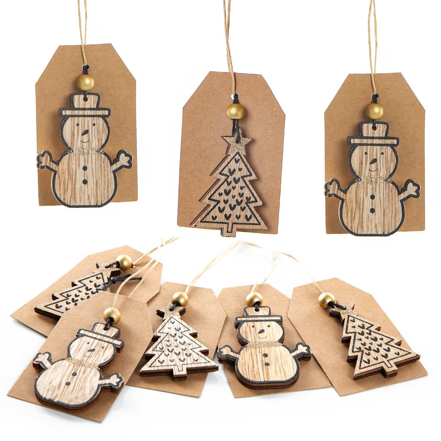 Logbuch-Verlag Dekofigur 8 Weihnachtsgeschenkanhänger aus Papier mit Holzdeko natur schwarz