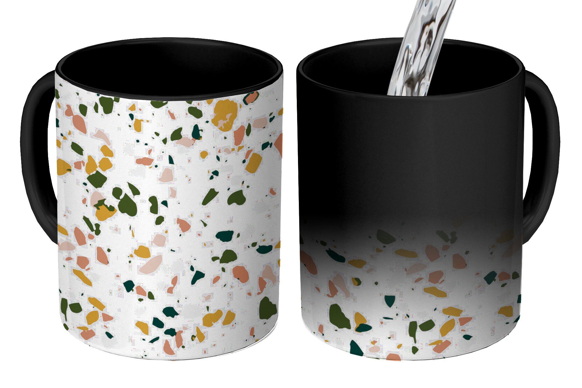 MuchoWow Tasse Orange - Schwarz - Terrazzo - Muster, Keramik, Farbwechsel, Kaffeetassen, Teetasse, Zaubertasse, Geschenk