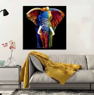 TPFLiving Kunstdruck (OHNE RAHMEN) Poster - Leinwand - Wandbild, Grafitti Art - Bunter Elefant (Verschiedene Größen), Farben: Leinwand bunt - Größe: 30x30cm