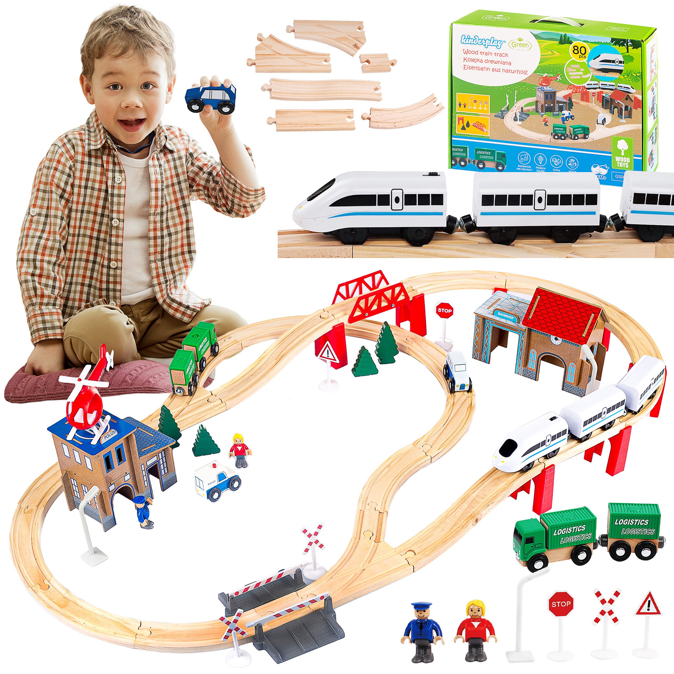 Green Series Spielzeugeisenbahn-Set Holzeisenbahn Set für günstig online kaufen