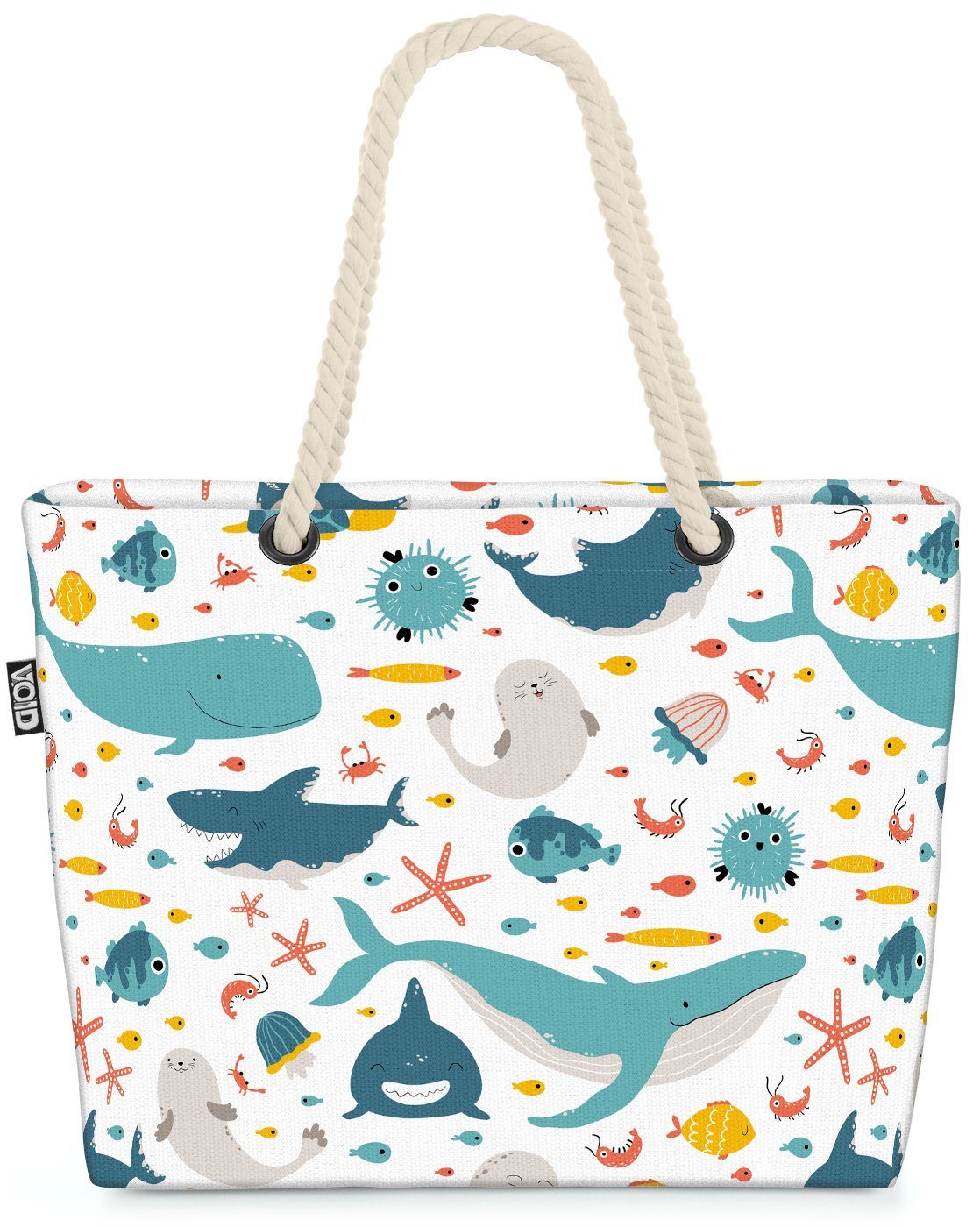 VOID Strandtasche (1-tlg), Meeresbewohner Beach Bag Kinder-Zimmer Mittel-Meer Baden Urlaub Fische Wal Hai