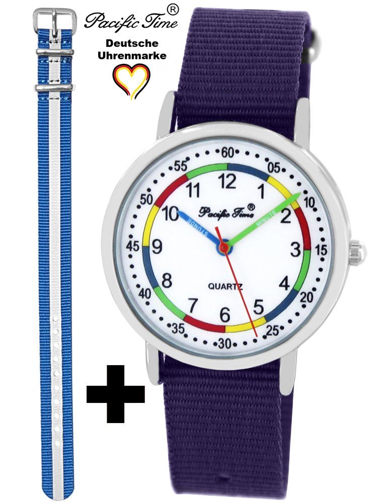 First violett und Pacific Gratis Armbanduhr Match und blau Set Mix - Design Versand Time Quarzuhr Lernuhr Wechselarmband, Kinder Reflektor