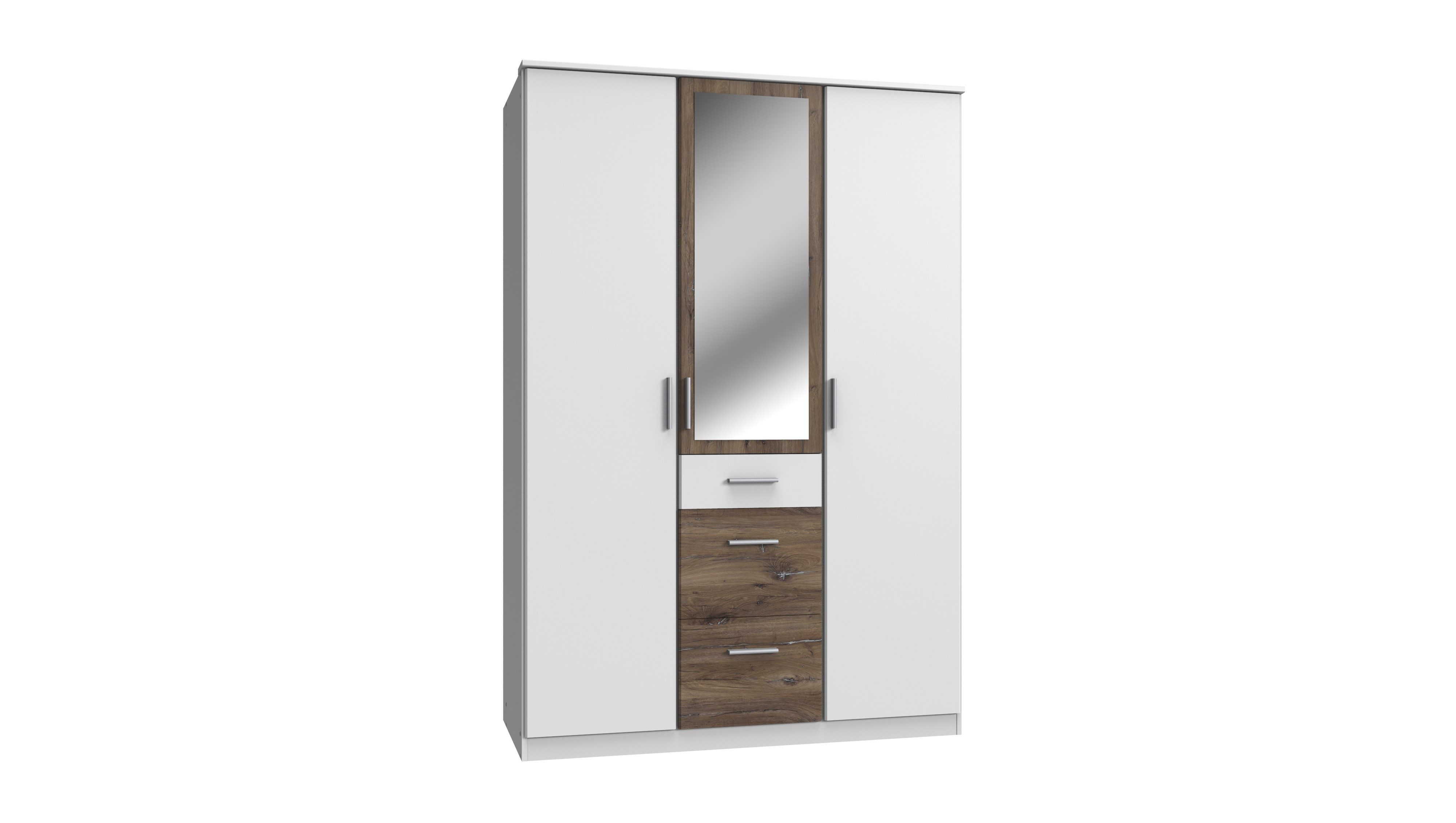 möbel-direkt.de Kleiderschrank Joker in Weiß Flagstaff Eiche (komplett, 1-St., Drehtürenschrank, begehbarer Eckkleiderschrank) Made in Germany