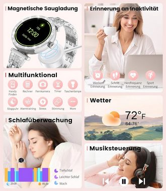 Lige Sprachassistent & Bluetooth-Anruf Damen's IP68 wasserdichte Smartwatch (1,19 Zoll, Andriod/iOS), Fitness Tracker mit Gesundheitsüberwachung, 100+ Sportmodi