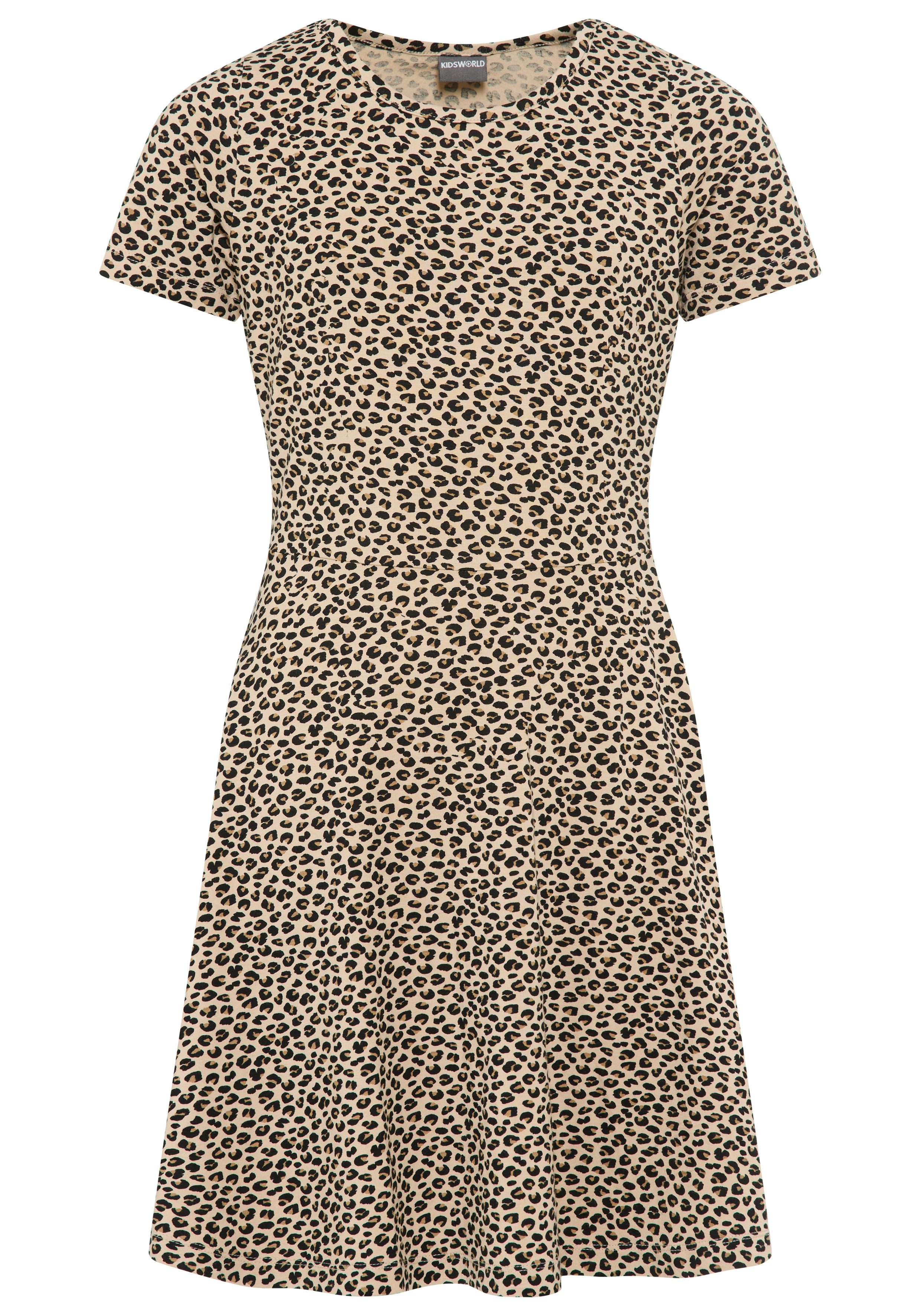 KIDSWORLD Jerseykleid Shirtkleid in Leo-Musterung Shirtkleid in Leo-Optik, unten austestellt