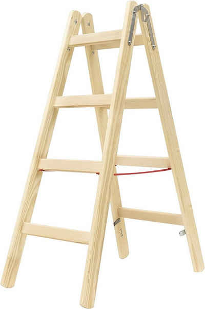 Hymer Stehleiter Holz Sprossenstehleiter 2x4 Sprossen Leiter beidseitig