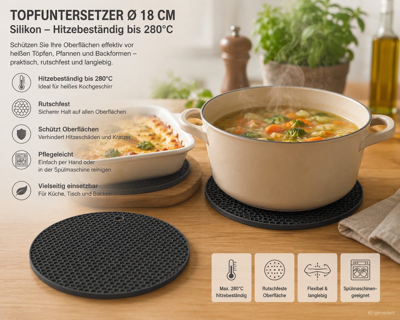 HH-Haushalt Topfuntersetzer Topfuntersetzer Ø 18 cm (Silikon max 280 grad)