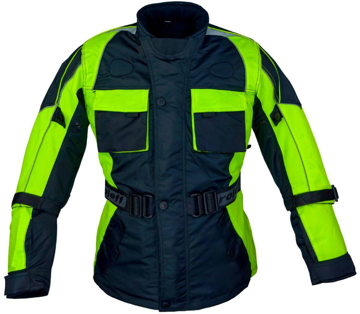 roleff Motorradjacke Kids geeignet für Kinder, mit Sicherheitsstreifen schwarz-gelb | Windbreakers