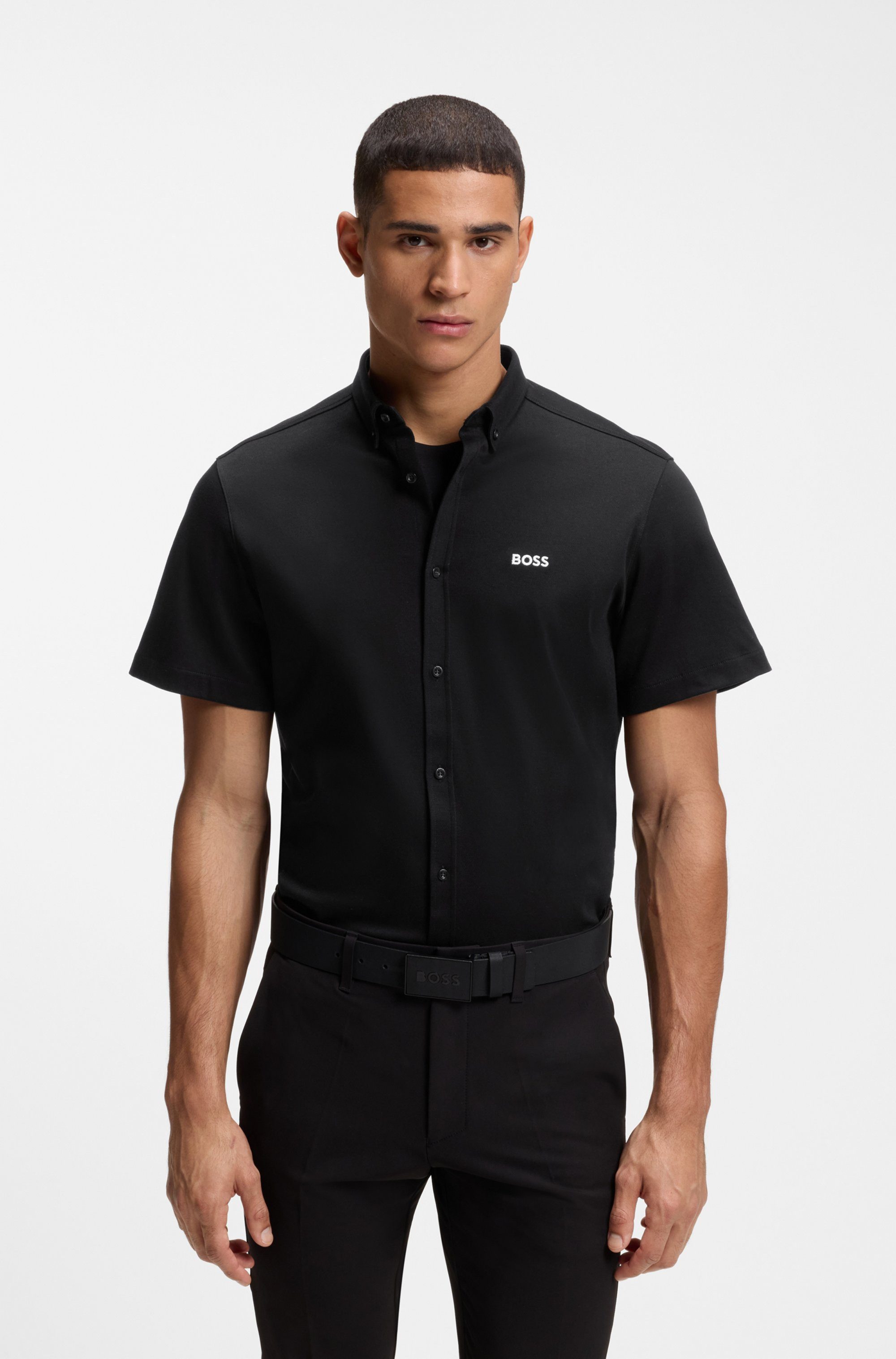 BOSS GREEN Kurzarmhemd Motion S Regular Fit, Button-down-Kragen, Kurzarm, Logo-Stickerei