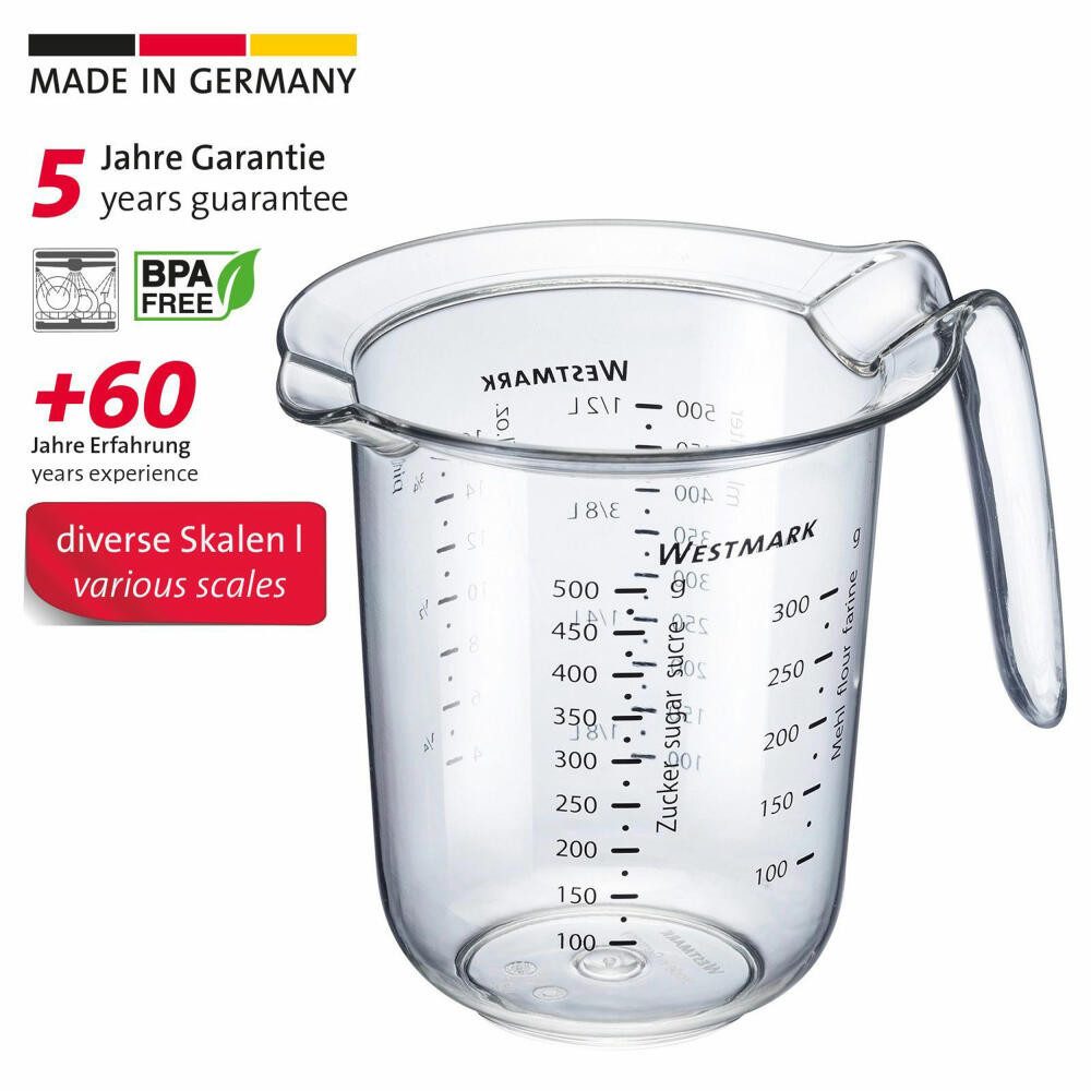WESTMARK Messbecher Mehrsprachige Messskalen, Verschiedene Maßeinheiten, Füllvolumen: 0,5, SAN