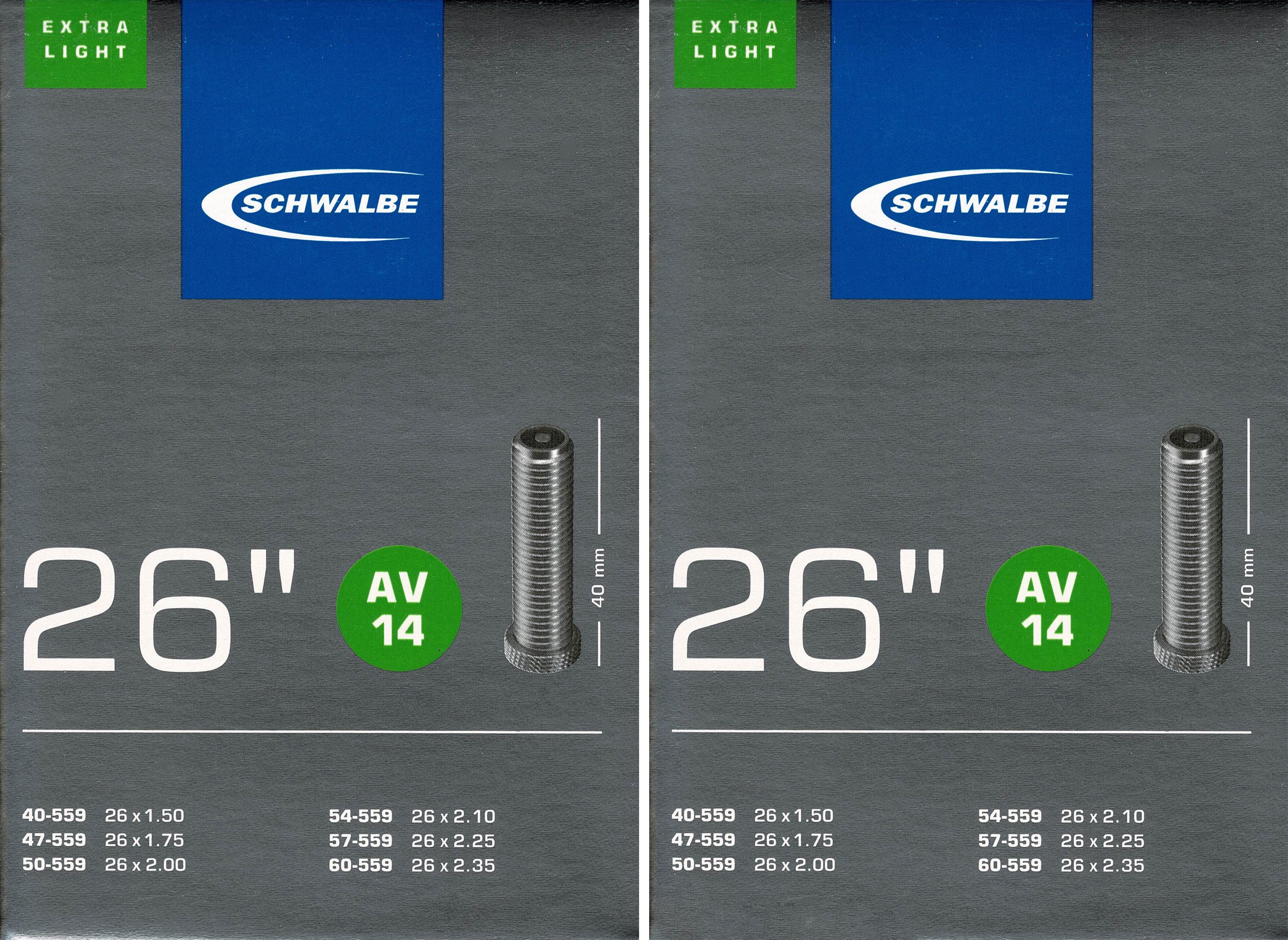 Fahrradschlauch 2x Schwalbe AV 14 Schlauch 26" 40/60-559 Autoventil 40mm AV14 26 Zoll