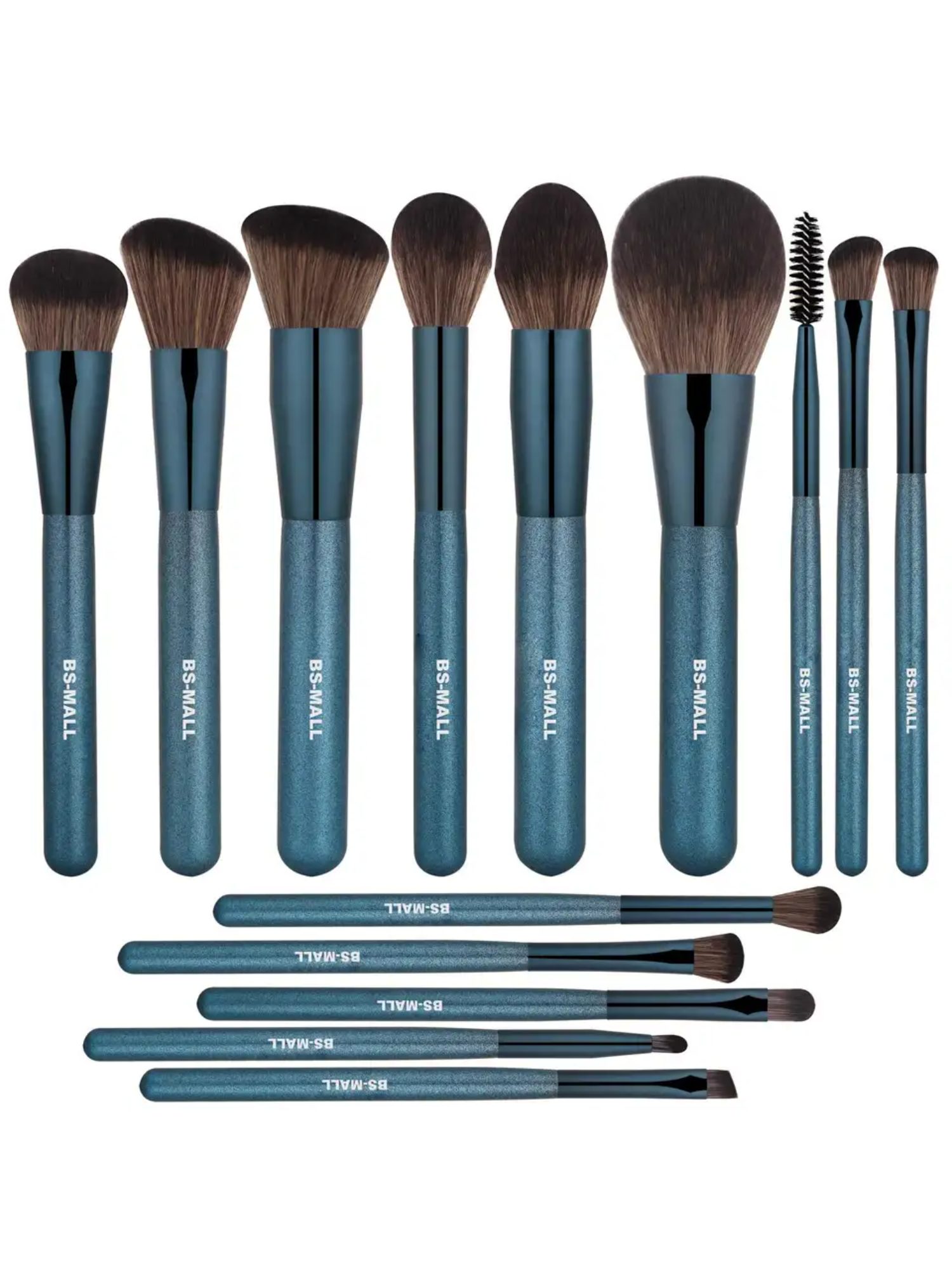 Blue Chilli Kosmetikpinsel-Set Verbessern Sie Ihre Schönheitsroutine >> 14/16/18-teilig, 14 tlg., Synthetischer Make-up-Pinsel, Holzgriff, perfekt für das Gesicht Blau