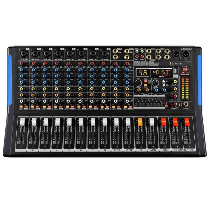 Enrique Keller Mischpult 12-Kanal Powermixer für DJ und Live-Musik 2x 350 Watt