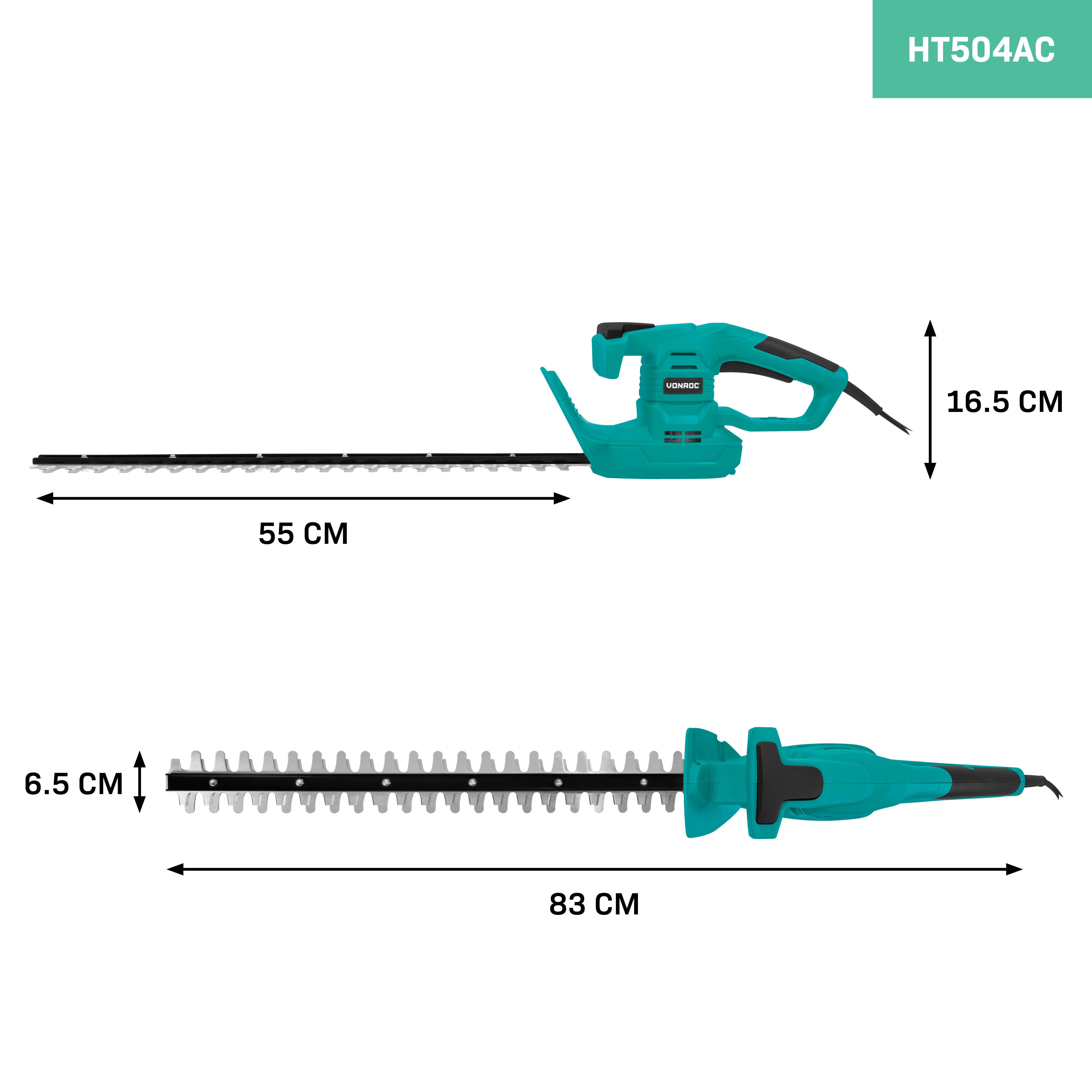 VONROC Elektro-Heckenschere bis Ø 16 mm - Elektrische Heckenschere mit Ergonomischem griff, - 550W mit einer 55cm Klingenlänge
