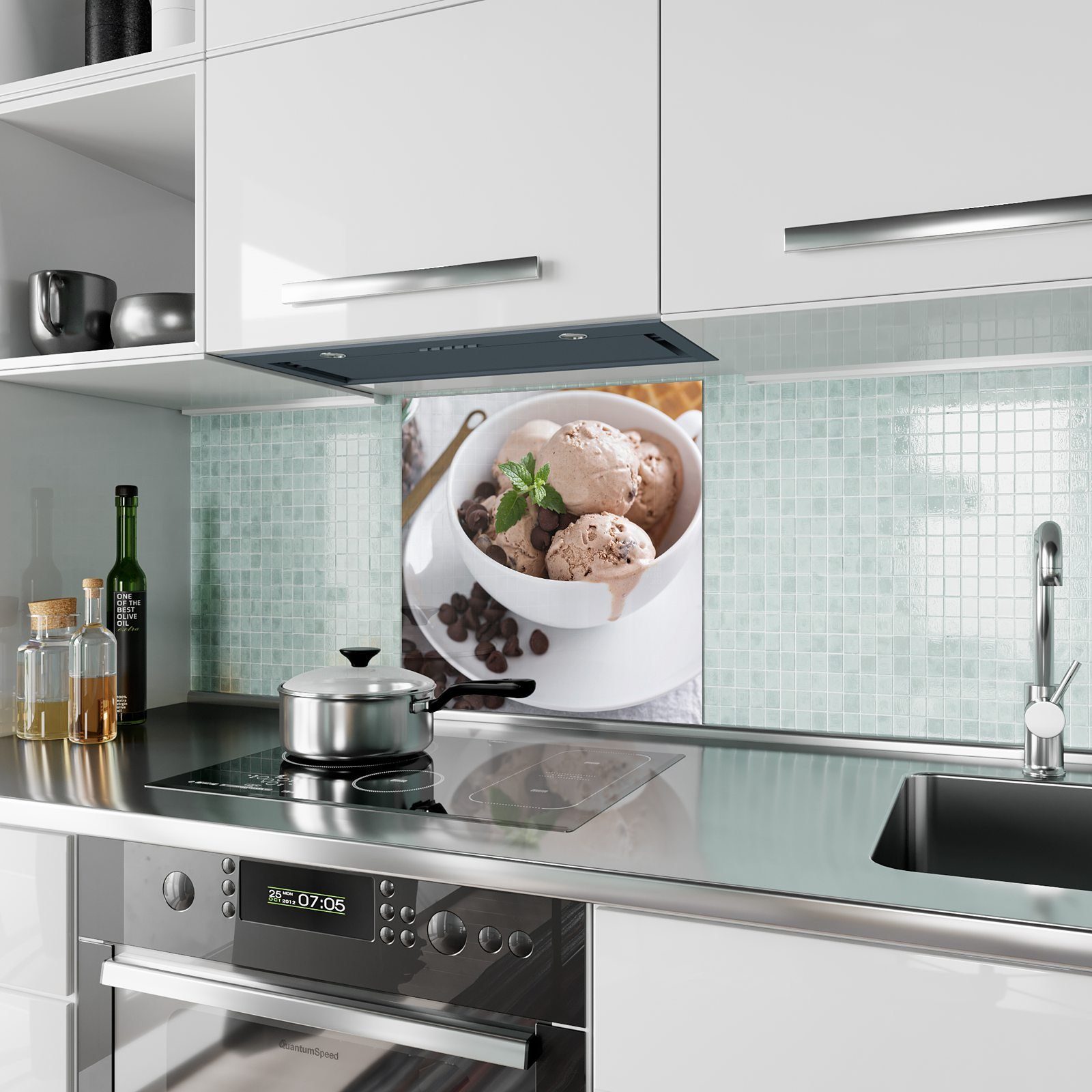 Spritzschutz Primedeco mit Küchenrückwand Motiv Eiskugeln Glas Minze Küchenrückwand mit