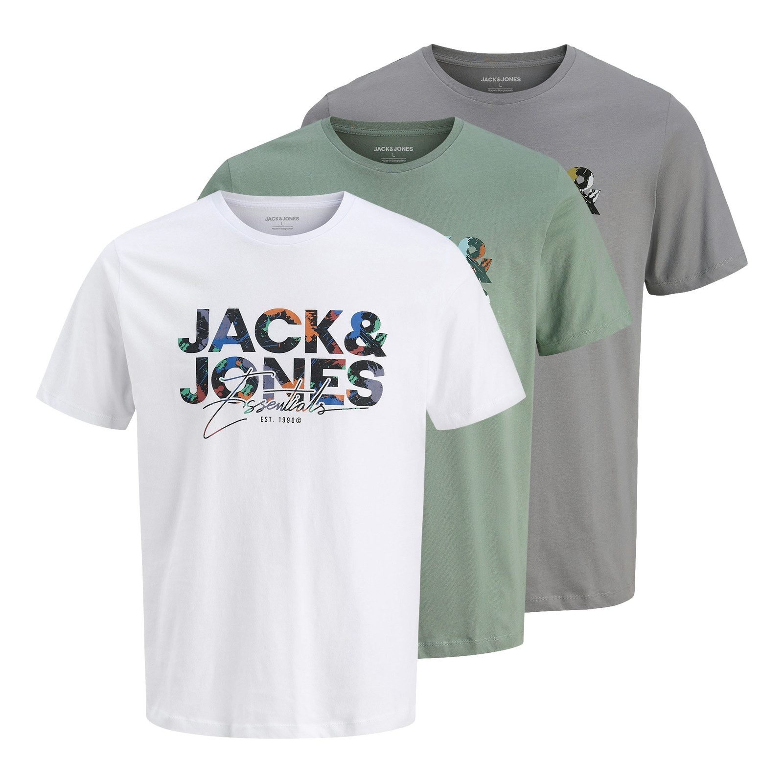 Jack & Jones T-Shirt 3er Pack JJGEPLAS Tee SS Crew Neck mit Print auf der V günstig online kaufen