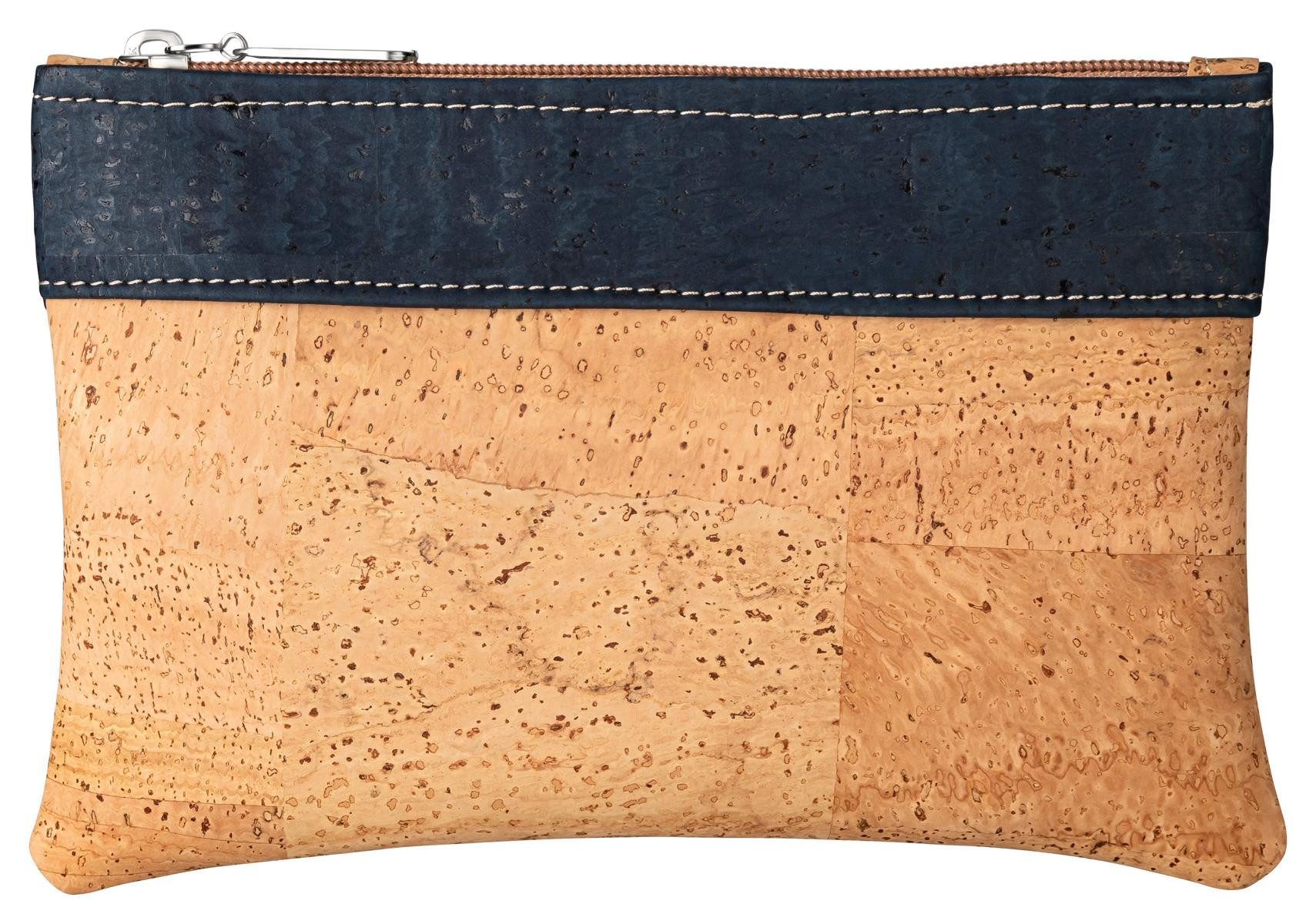 Kork-Deko.de Federmäppchen Kleine Clutch aus Korkstoff, Mäppchen, blau und beige, vegan