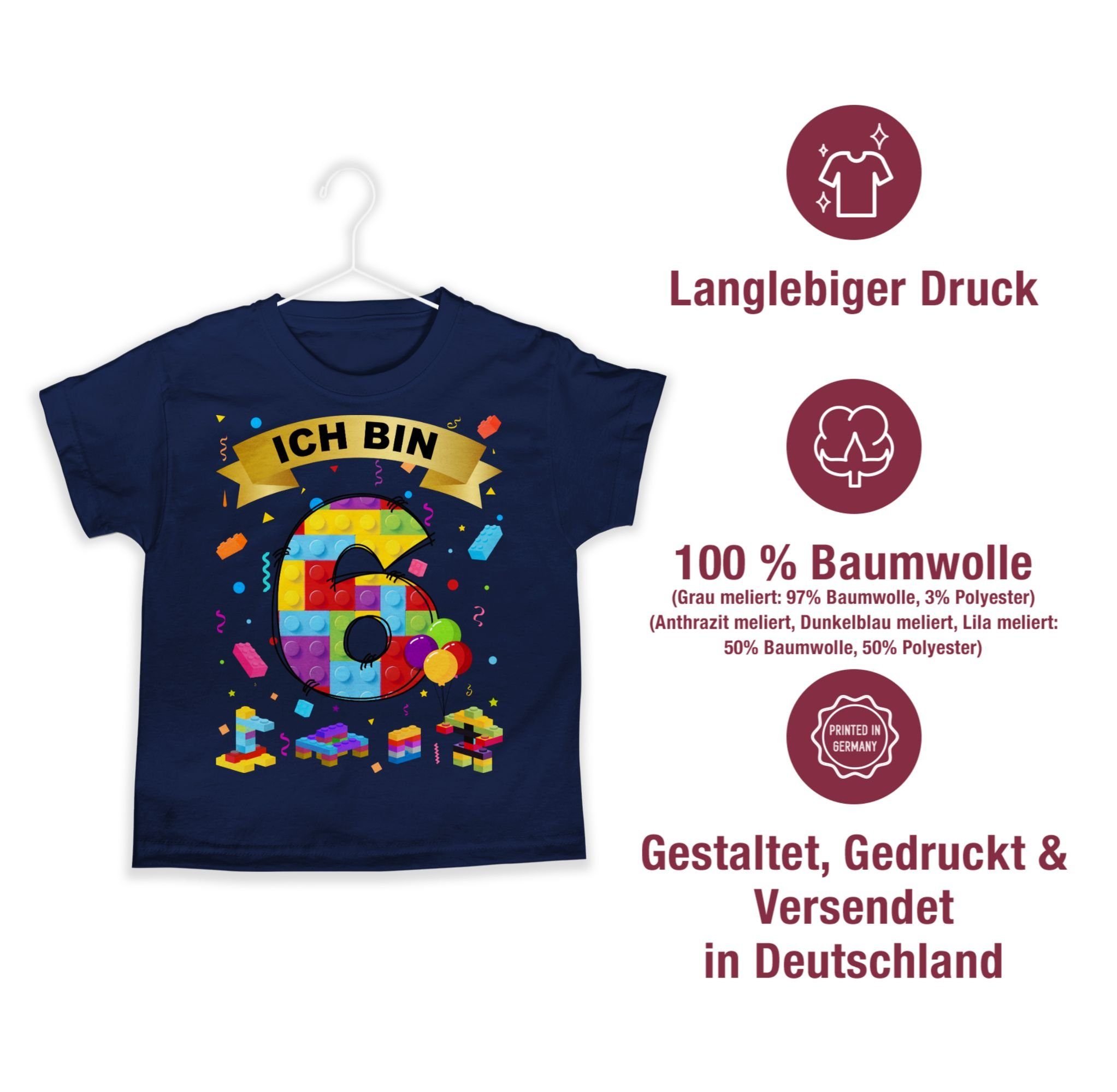 Shirtracer T-Shirt Ich 01 bin Bausteine Dunkelblau Geburtstag 6. 6