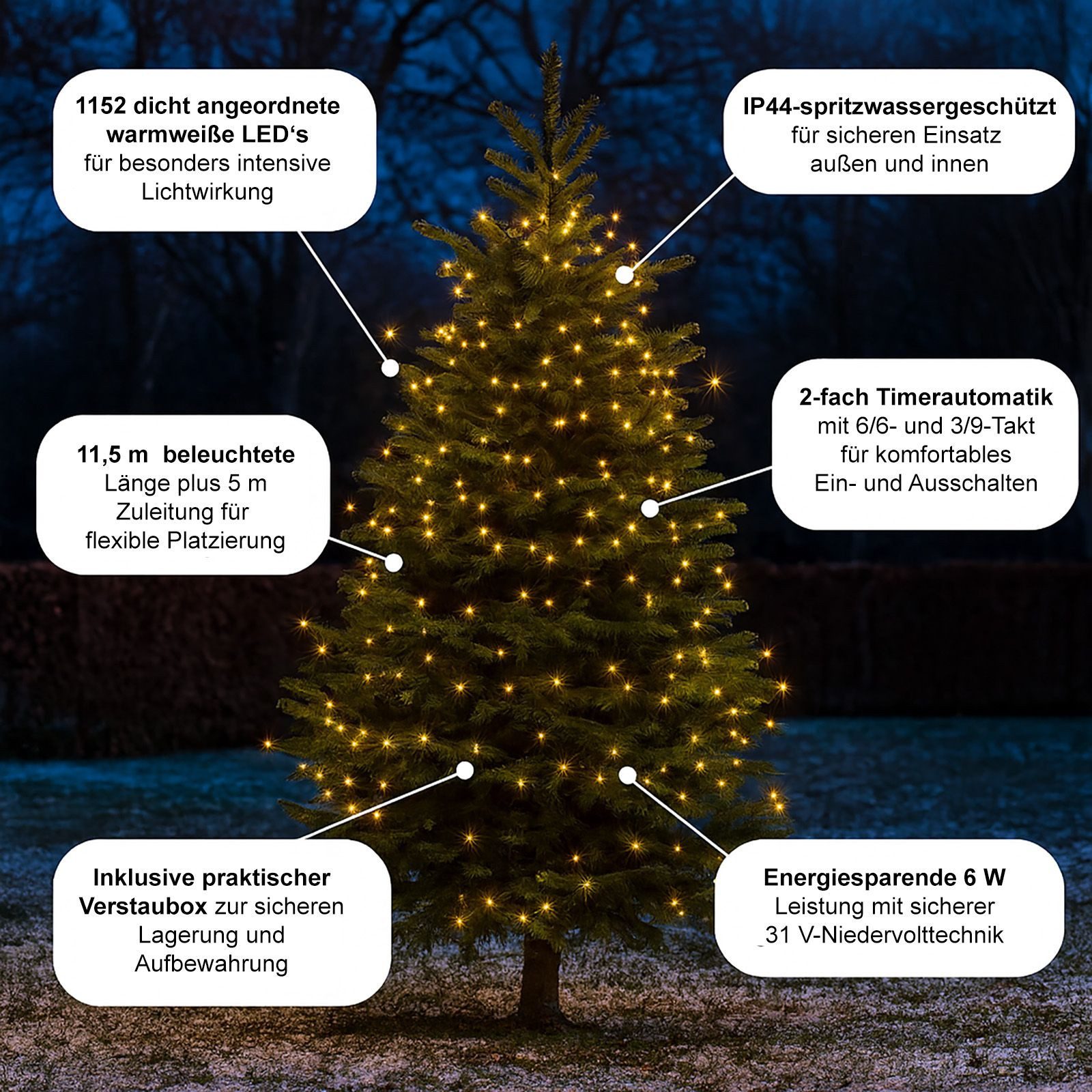 BURI Lichterkette LED Clusterlichterkette 11,5m warmweiß Büschellichterkette Weihnachten