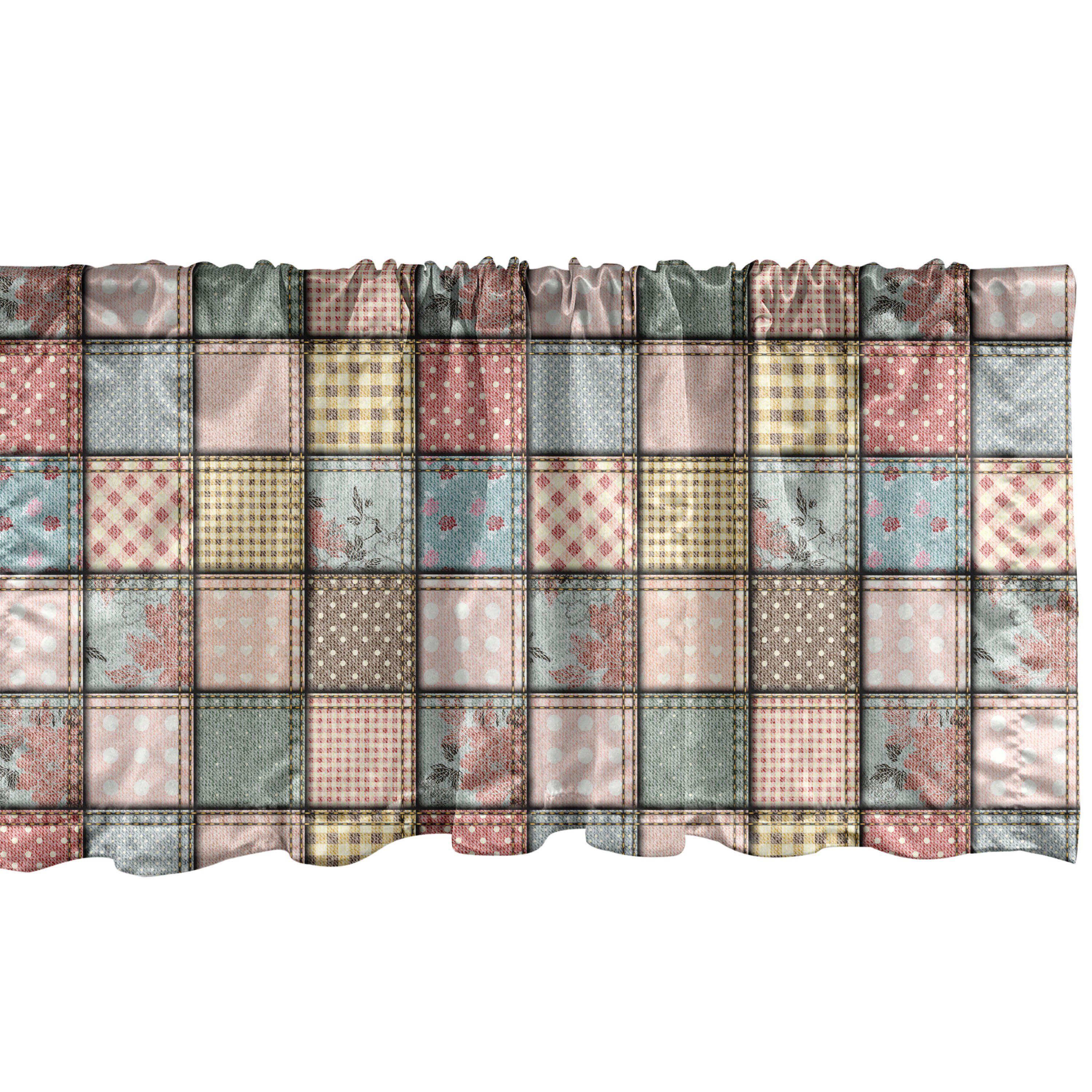 Scheibengardine Vorhang Volant für Küche Schlafzimmer Dekor mit Stangentasche, Abakuhaus, Microfaser, Shabby Chic Quadratische Stücke Tile