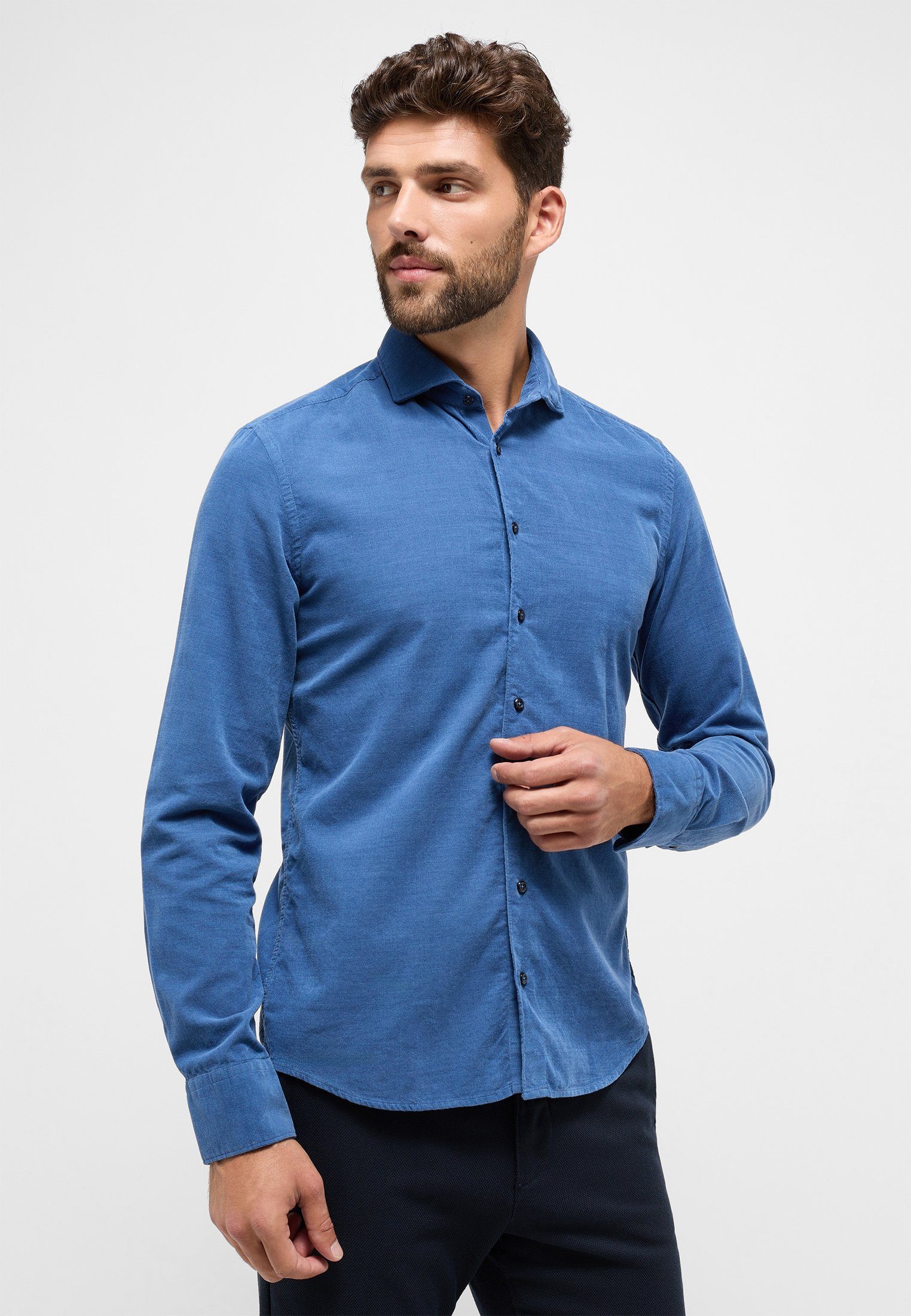 Eterna Langarmhemd SLIM FIT rauchblau