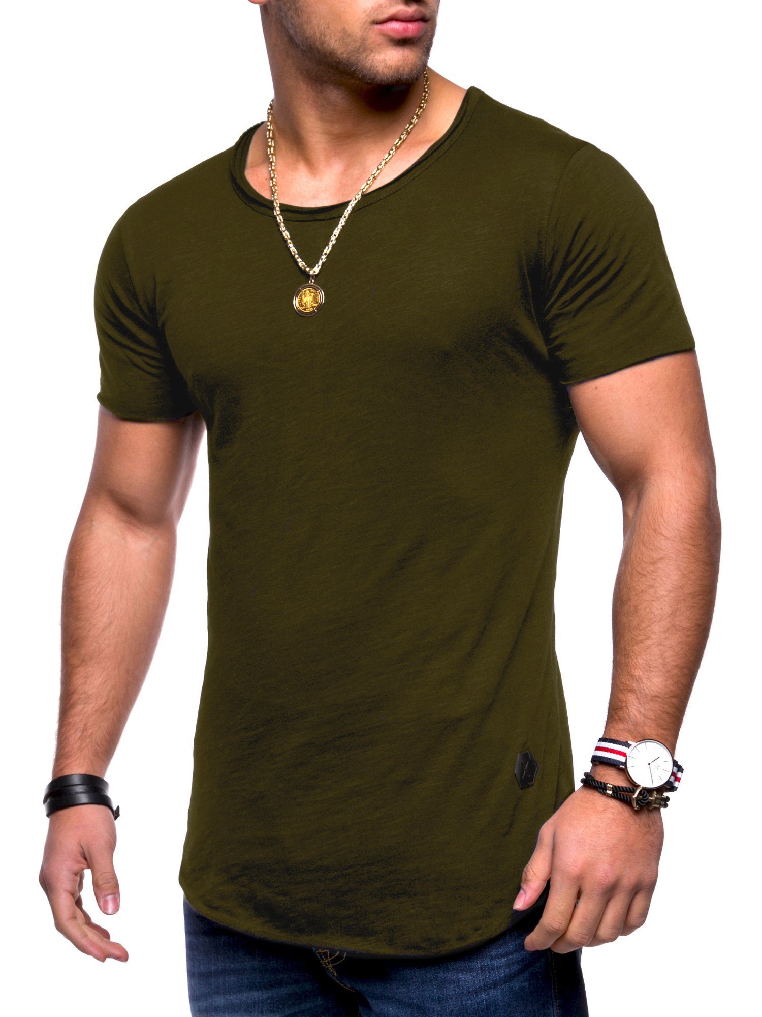 dunkelgrün T-Shirt mit Rundhals-Ausschnitt (1-tlg) behype DUST