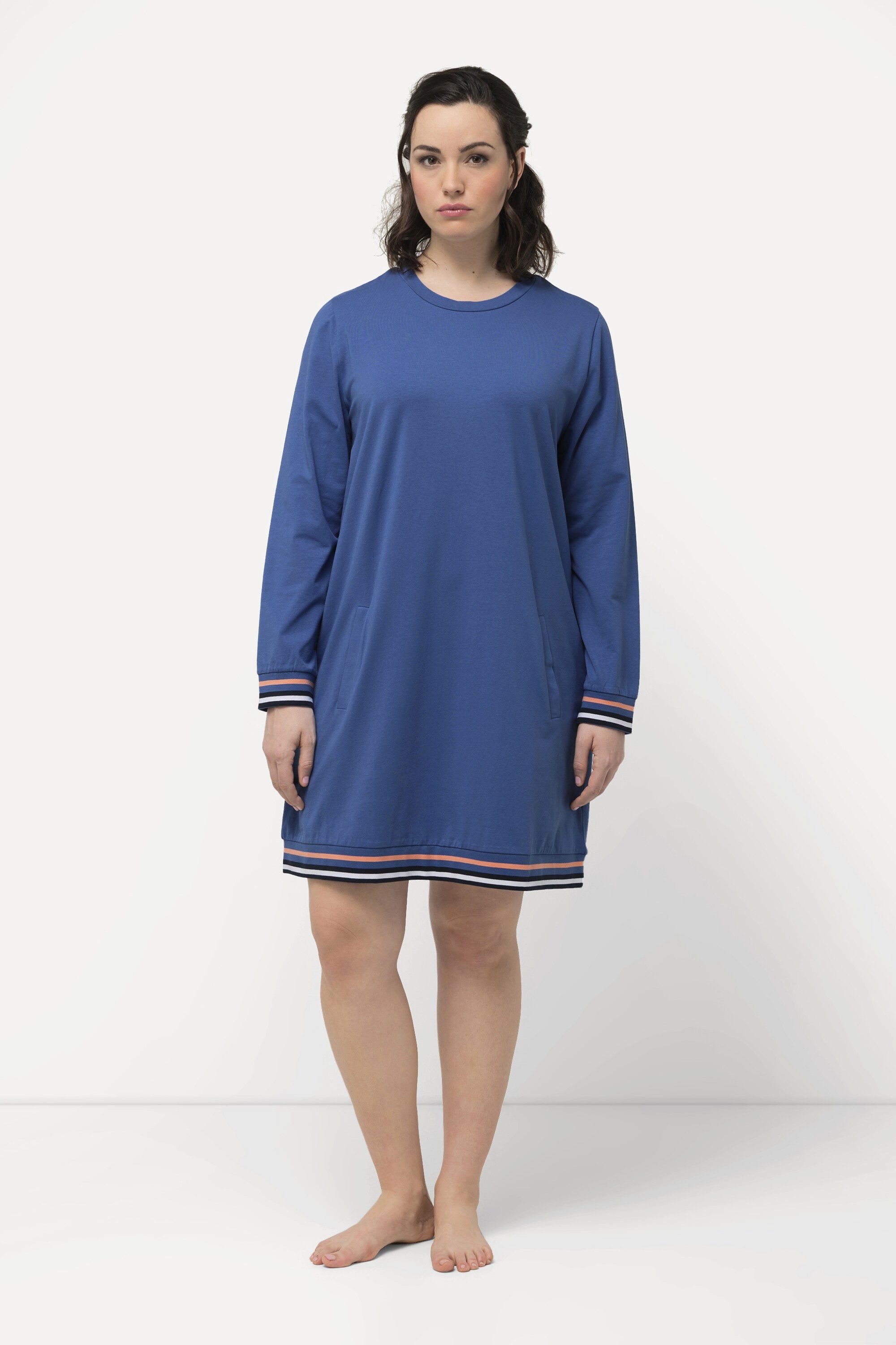 Jerseykleid Loungewear-Kleid Ringelbündchen Rundhals Langarm