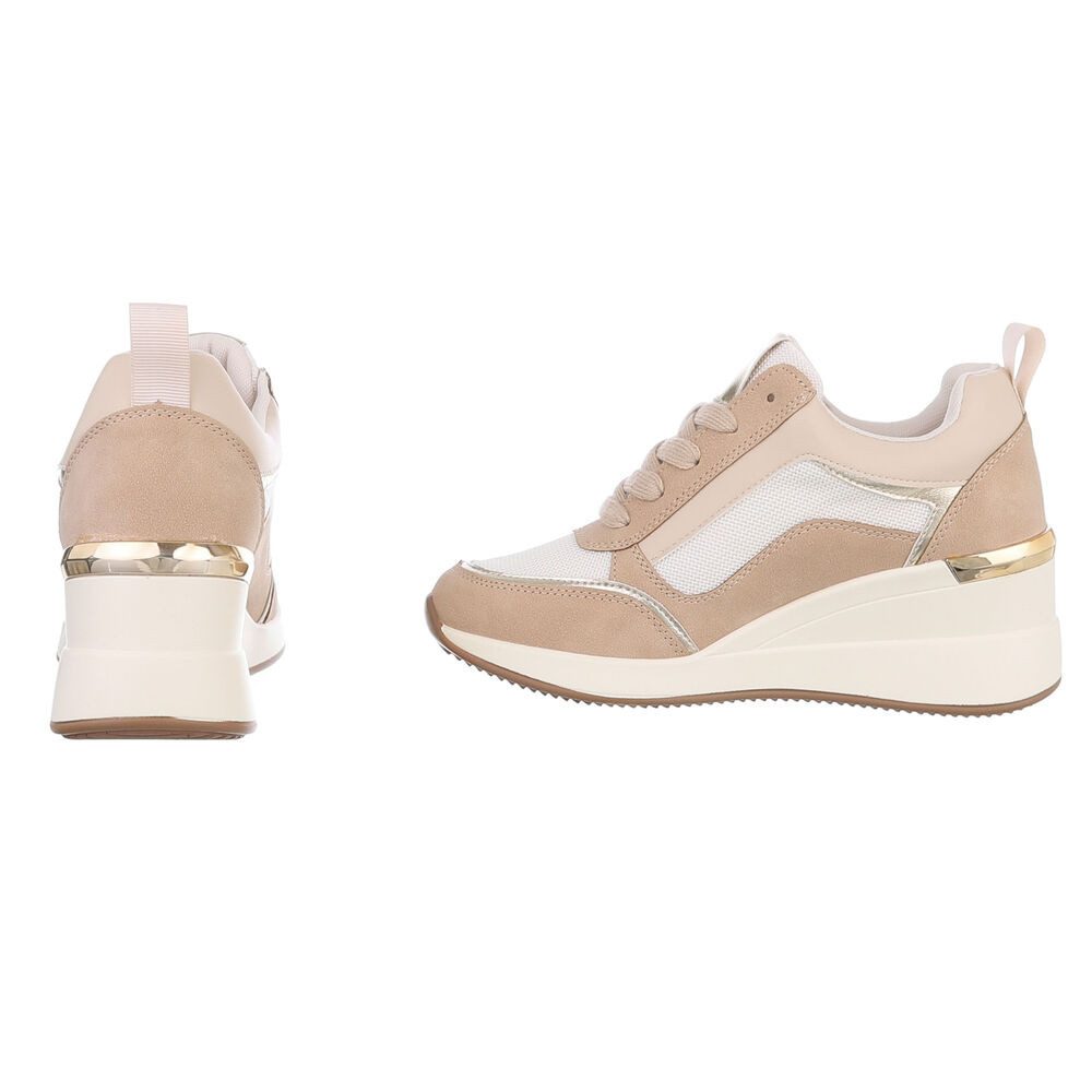 Ital-Design Damen Low-Top Freizeit Sneaker (88577367) Keilabsatz/Wedge Sneakers Low in Hellbraun