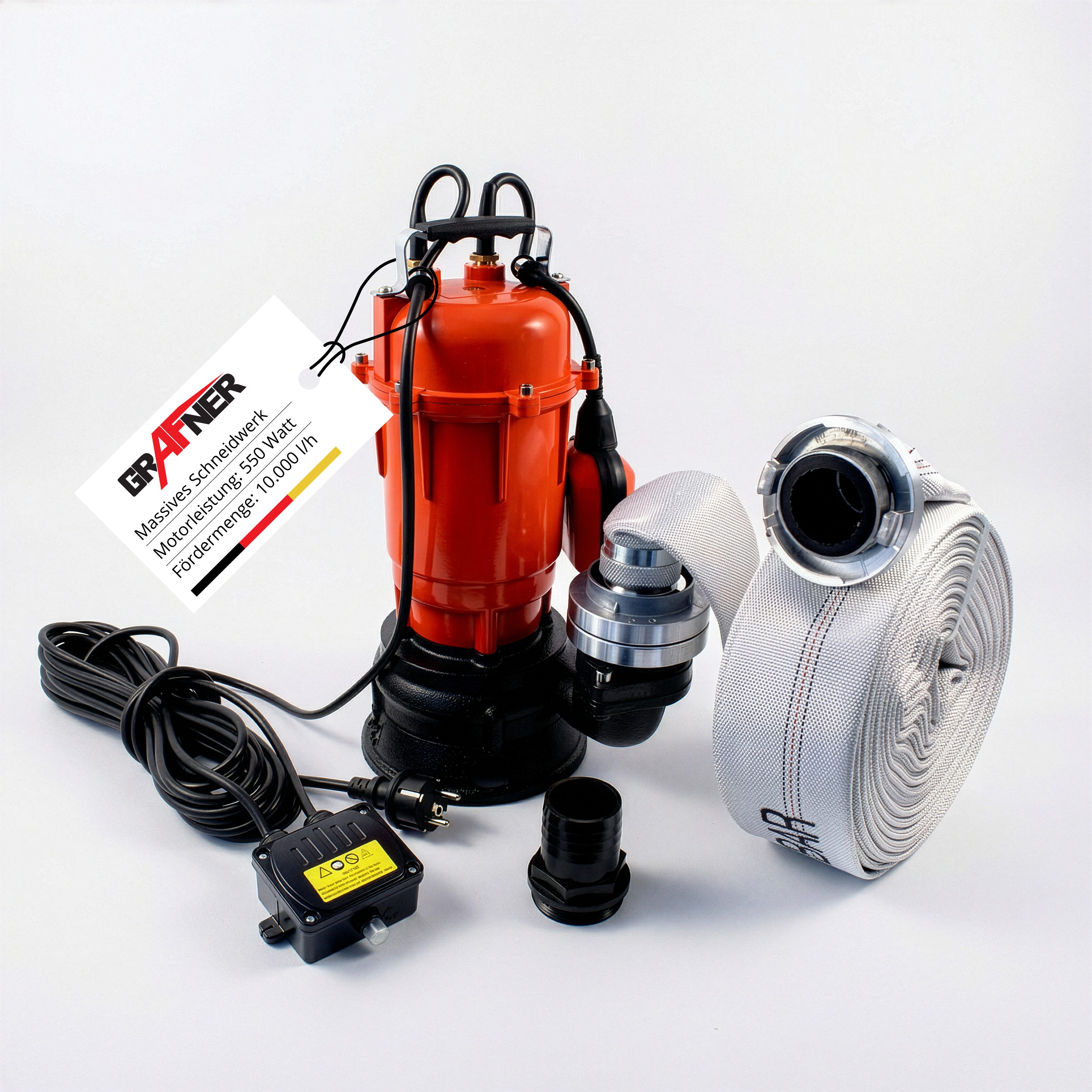 Grafner Schmutzwasser-Tauchpumpe Grafner Fäkalien Tauchpumpe 550 Watt 10000L/h mit Schneidwerk, 10000l/h max. Fördermenge