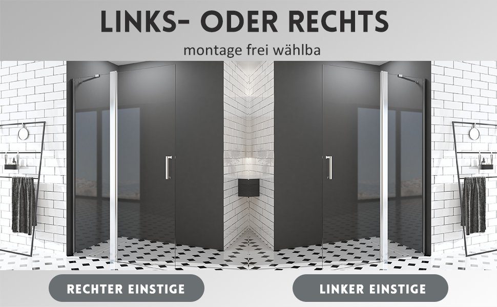 GOEZES Walk-in-Dusche Duschwand Duschabtrennung Glas Duschtür Falttür, Sicherheitsglas mit NANO, (Duschtrennwand, mit Stabilisator), Easy Clean Beschichtung