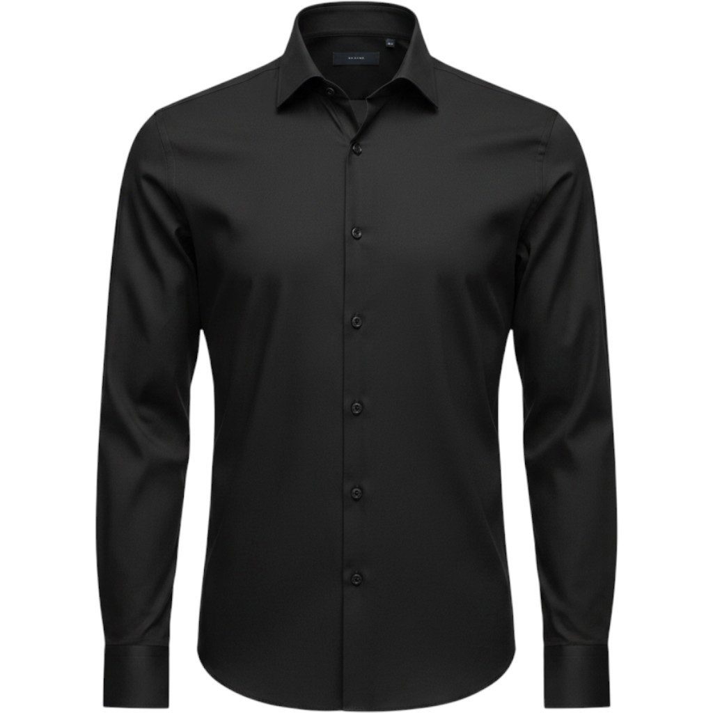 RAMSEY Hemdbluse Schwarzes Klassisches Baumwollhemd Regular Fit