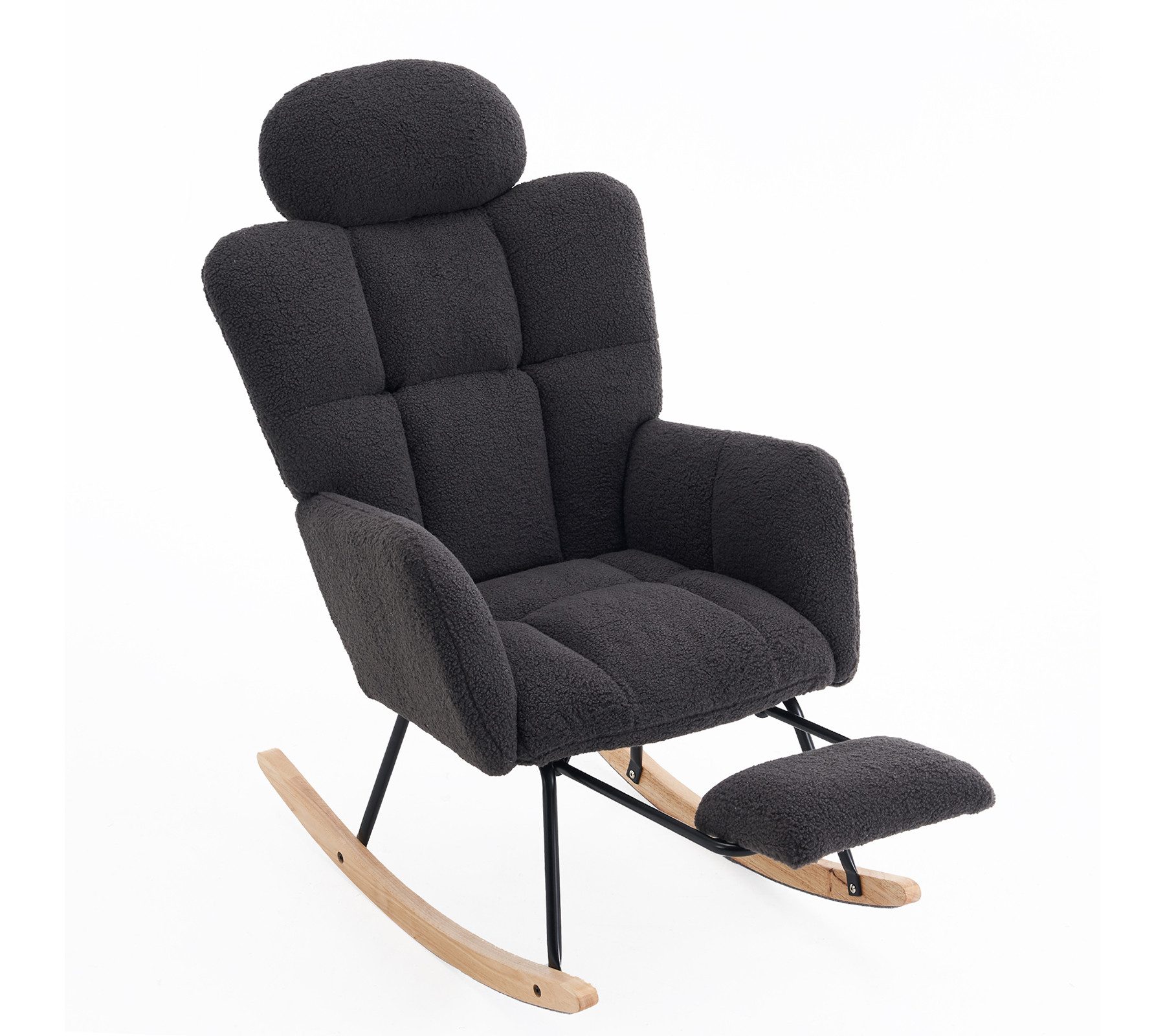 DEKKETO Schaukelstuhl mit Hocker & höhenverstellbarer Kopfstütze, Relaxsessel mit Fußauflage (1 St), Teddy-Stillsessel für Stillen & Lesen