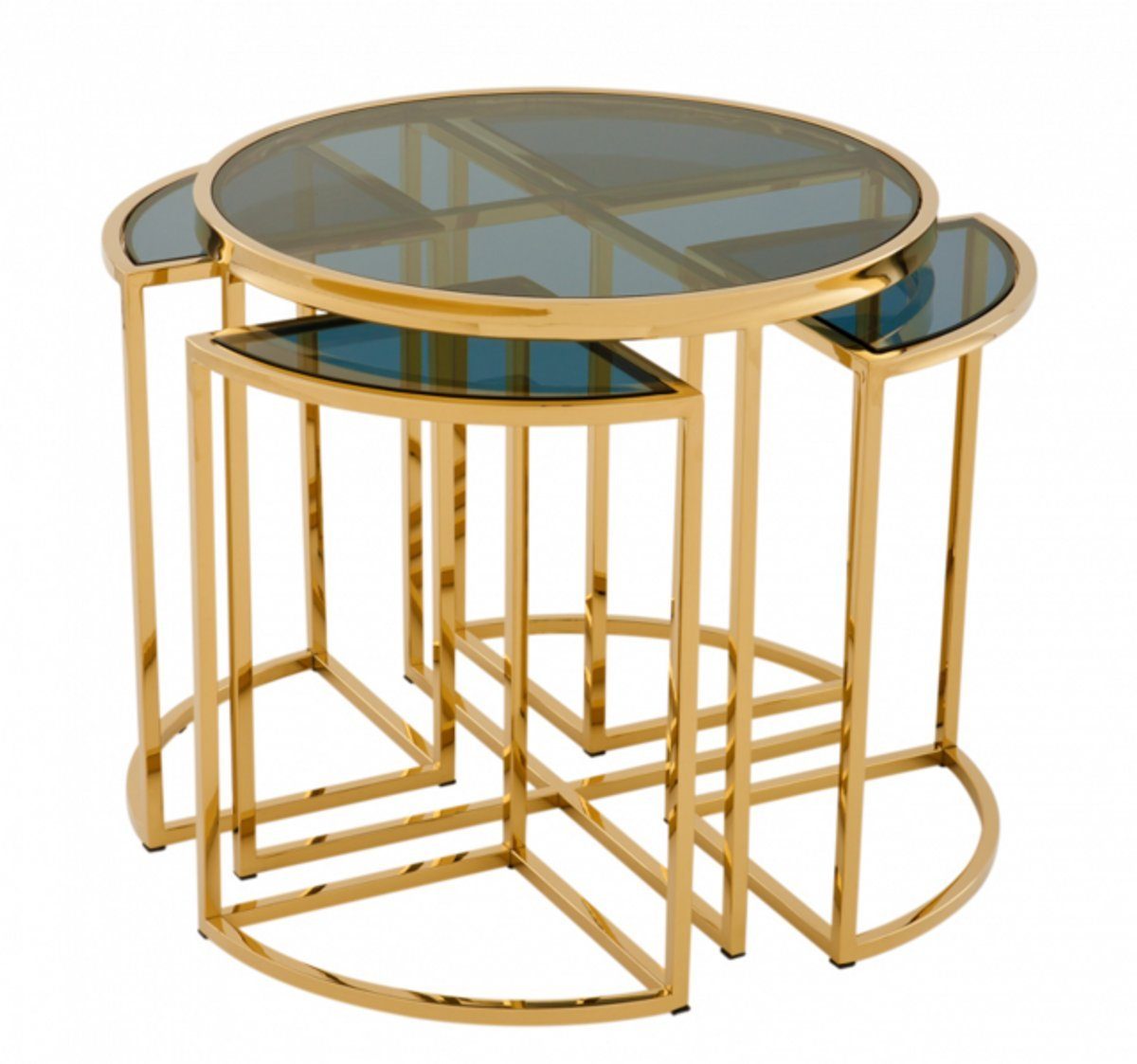 Casa Padrino Beistelltisch Luxus Art Deco Designer Beistelltisch 5er Set Gold mit Rauchglas - Luxus Qualität