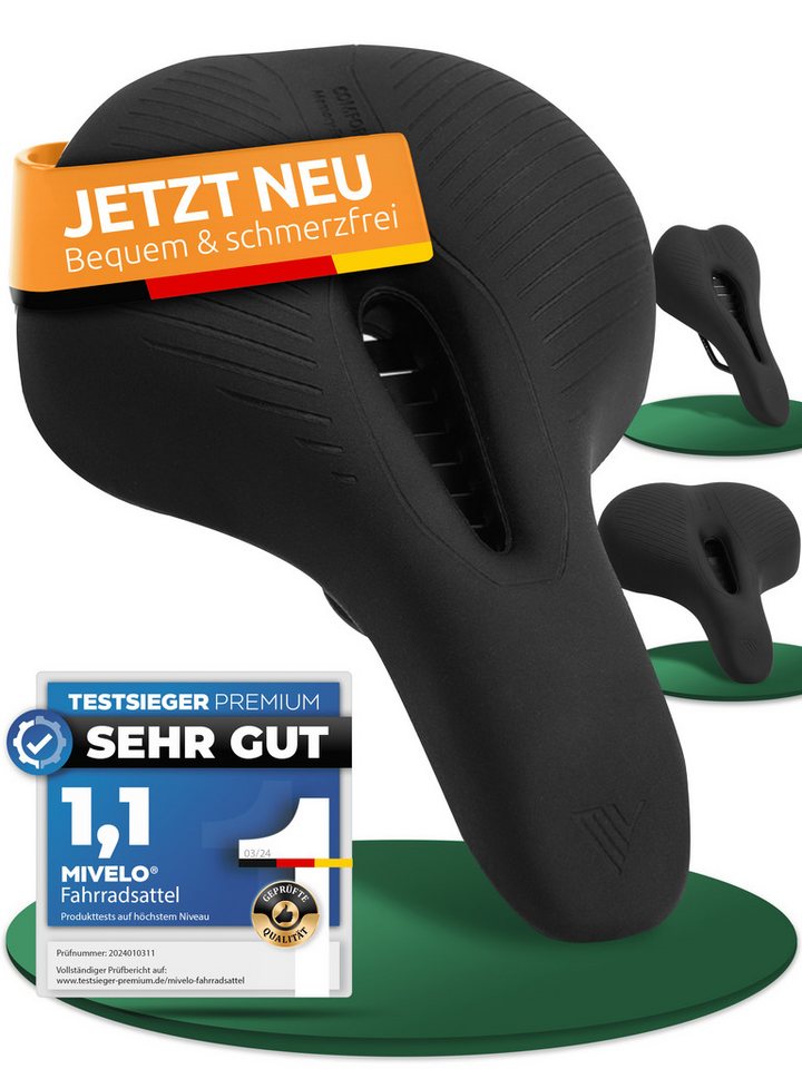 MIVELO Fahrradsattel Comfort PRO bequem für Damen & Herren - Memory Foam, 5-Zonen-Komfort, für City-Bike, Trekking & MTB