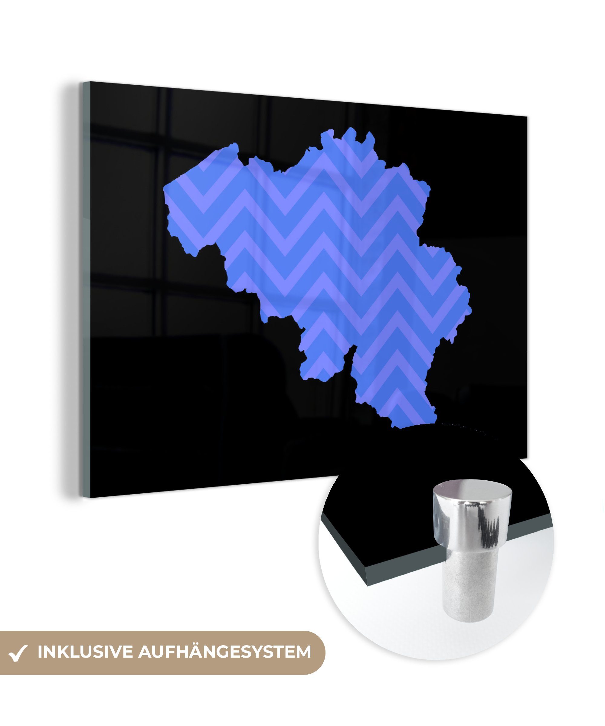 MuchoWow Acrylglasbild Karte - Belgien Schlafzimmer - St), & Muster, Wohnzimmer Acrylglasbilder (1