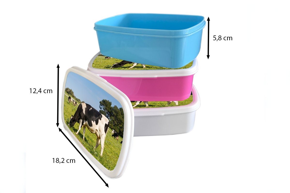 MuchoWow Snackbox, Mädchen, (2-tlg), Lunchbox Kunststoff, - Brotbox Kunststoff Wald, Brotdose - Erwachsene, - rosa Kinder, für Tiere Kuh Gras