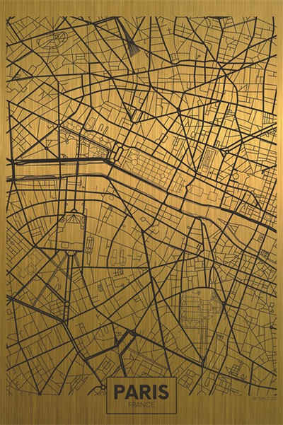 More2Home Wandbild Wandbild MondiArt, CITY MAP PARIS, Alu-Art matt gold, L = 80 x 120 cm