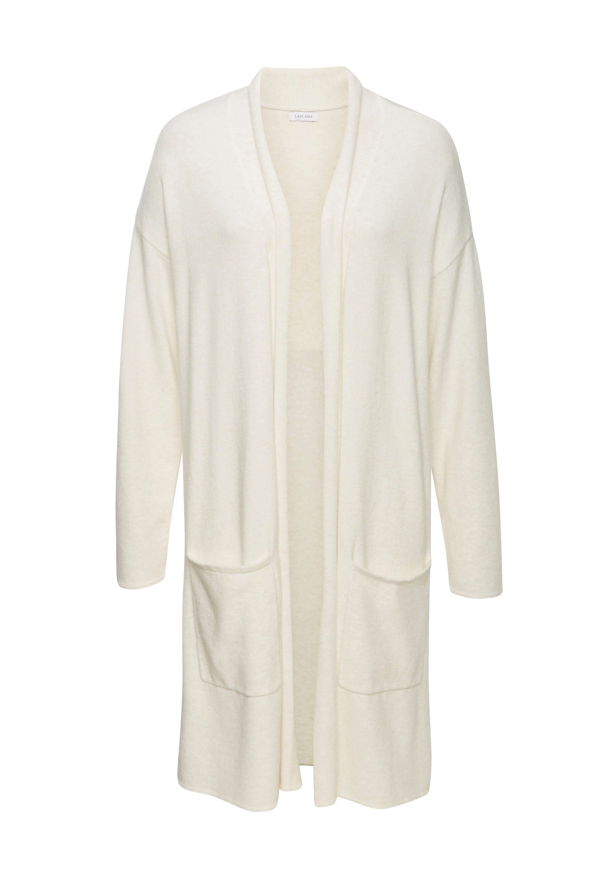 LASCANA Longstrickjacke mit aufgesetzte Taschen und Umlegekragen, Loungewear