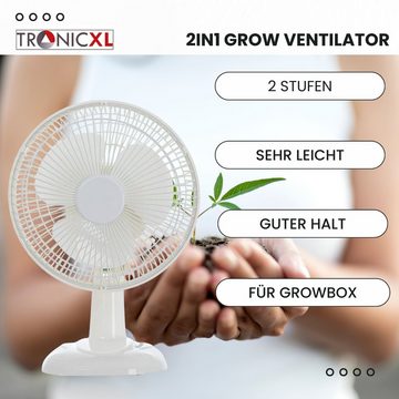 TronicXL Standventilator Mini Grow Ventilator mit Clip Klemme + Standfuß für Grow Zelt Growbox, für Homebox Anbau Growschrank Zubehör