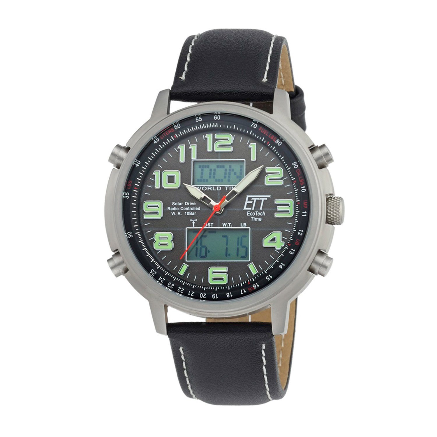 ETT Funkuhr Eco Tech Time Solar Drive Funk Hunter II Herrenuhr - EGS-11301-22L