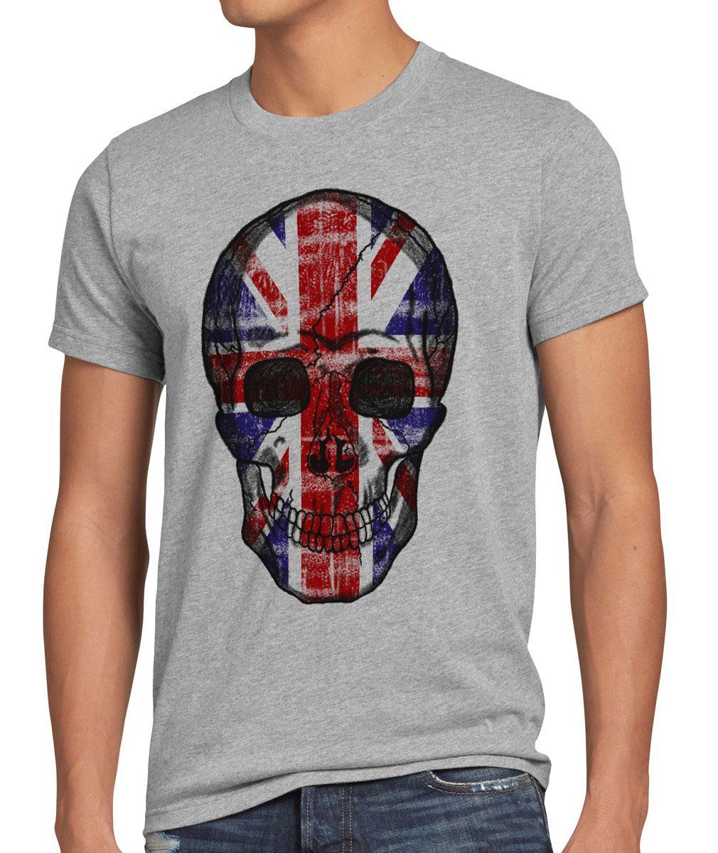 Totenkopf England T-Shirt style3 Union Herren Print-Shirt Great grau Kingdom United Skull meliert Britain Jack