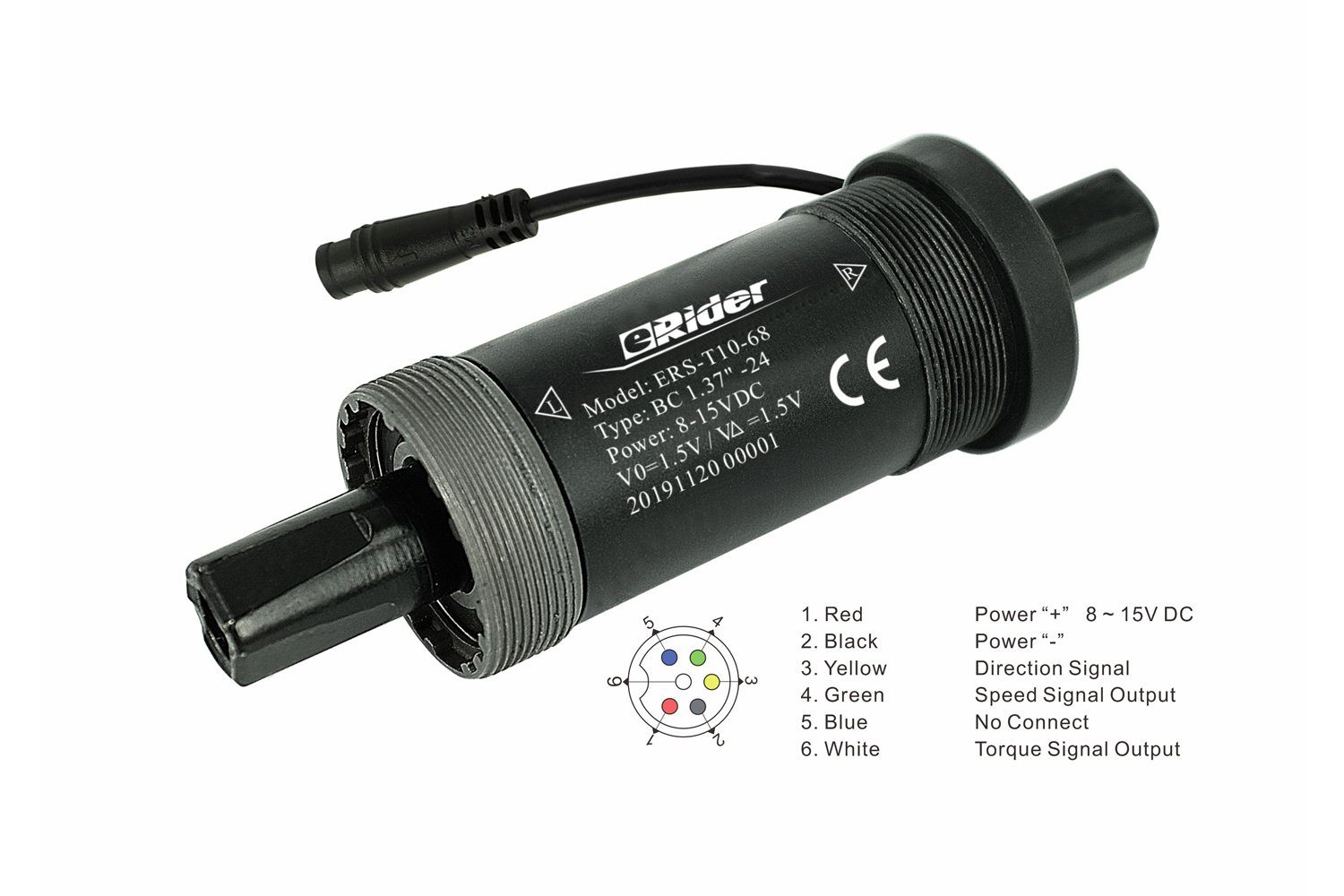 PowerSmart T10 E-Bike Akku eRider Geschwindigkeits und Drehmomentsensor für eBike, Tretlagergehäusebreite: 68,00 mm, Schaft. Länge: 121,50 mm