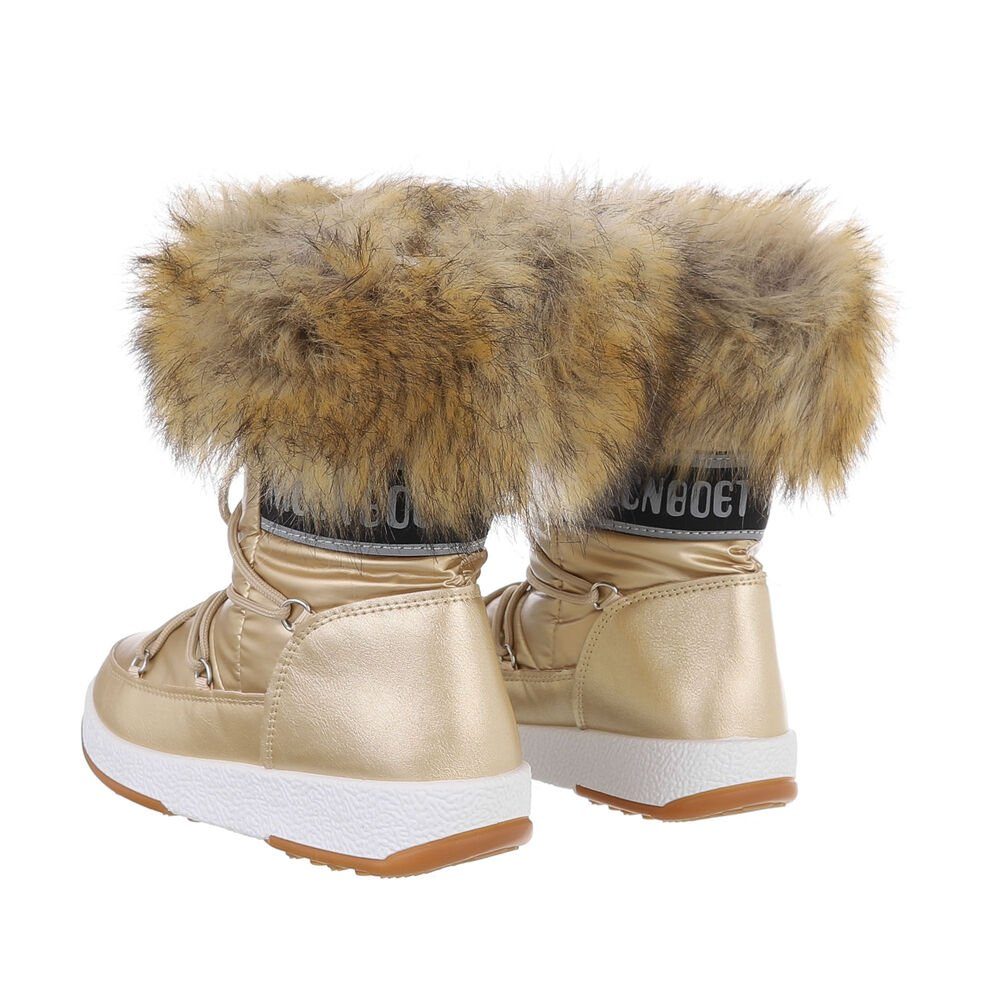 Ital-Design Damen Snowboots Freizeit Snowboots (85135907) Flach Schnürstiefeletten in Gold