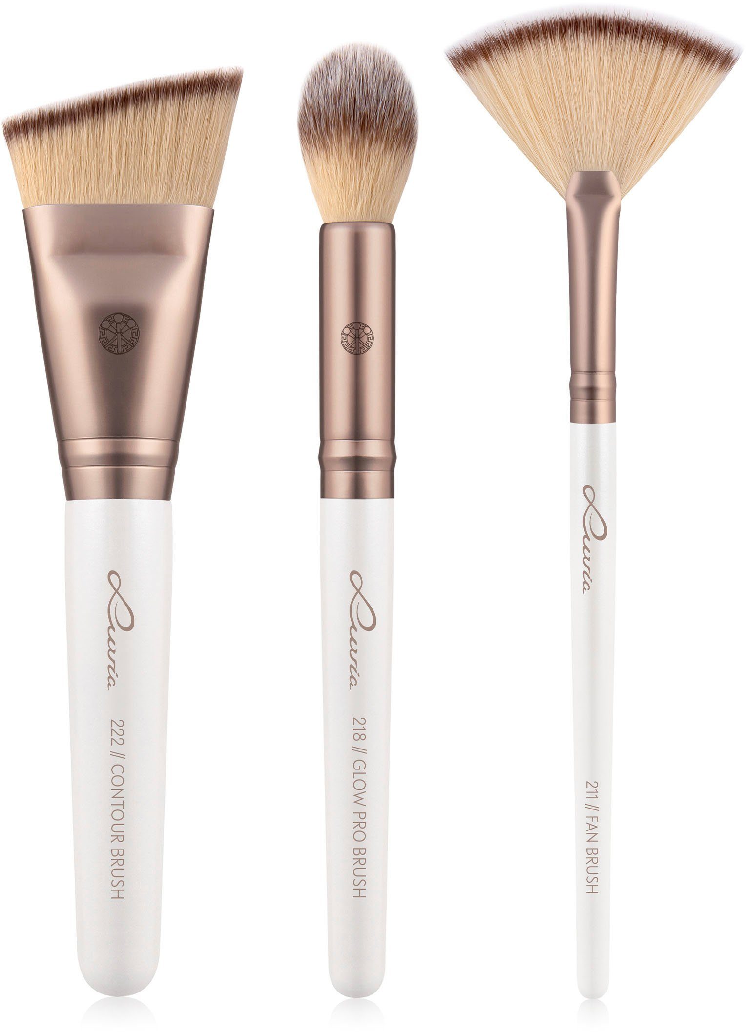Luvia Cosmetics Kosmetikpinsel-Set HIGHLIGHT & CONTOUR SET, 3 tlg., Nurai-Pinselhaar, vegan und hautfreundlich, verliert keine Haare.