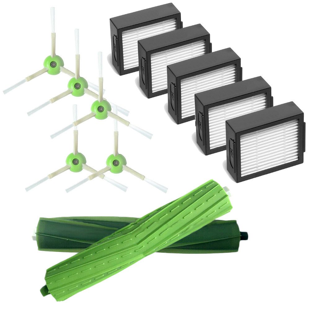 Trade-Shop Saugroboter Zubehör-Set 12in1 Bürsten HEPA-Filter passend für iRobot Roomba i7 i7+ E5 E6 E7, (12-tlg), Bestehend aus 2x Gummibürste, 5x Seitenbürste, 5x HEPA-Filter