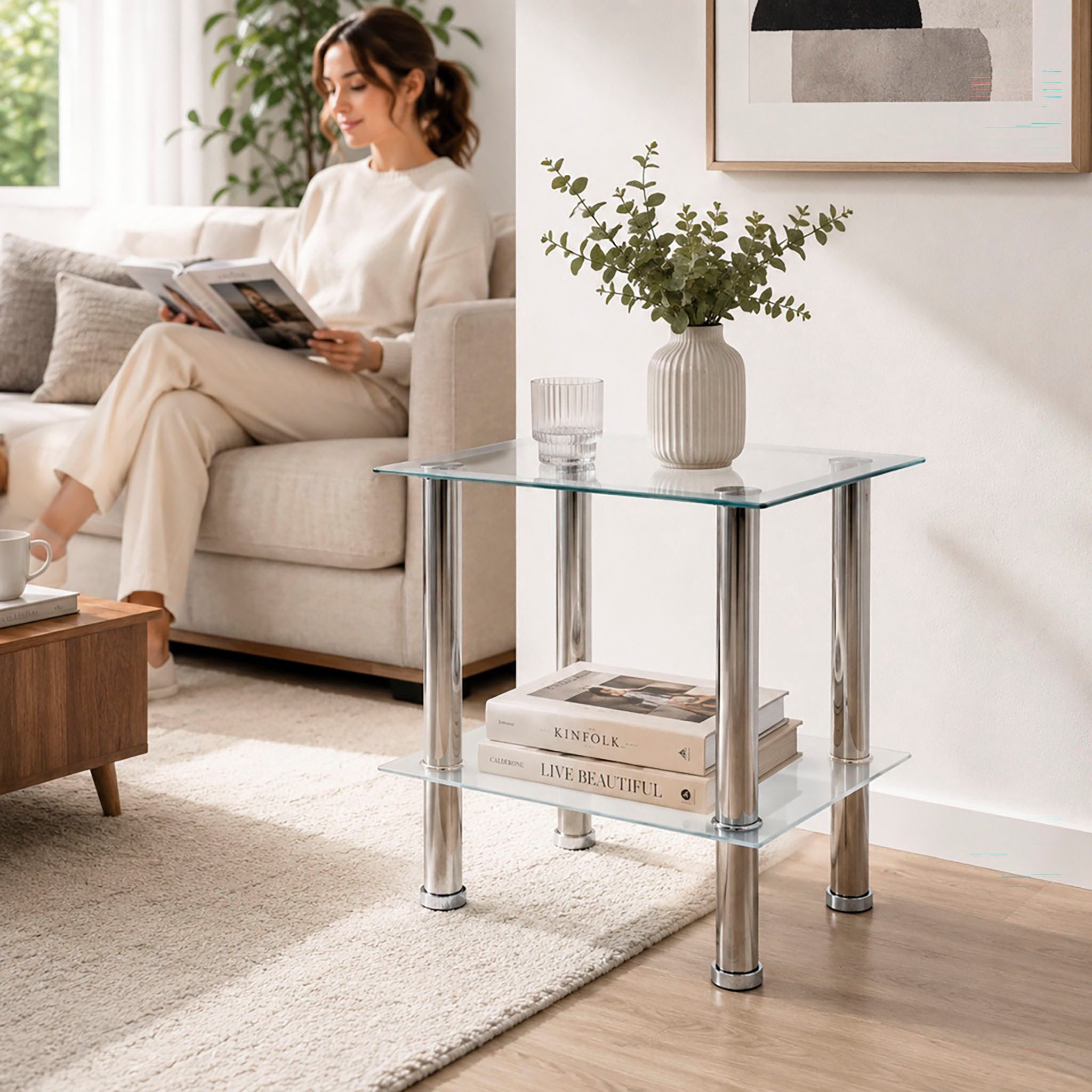HAKU Beistelltisch Sofatisch, Wohnzimmertisch (1-St), quadratisch - aus Edelstahl Silber B/T/H 40/40/46 cm