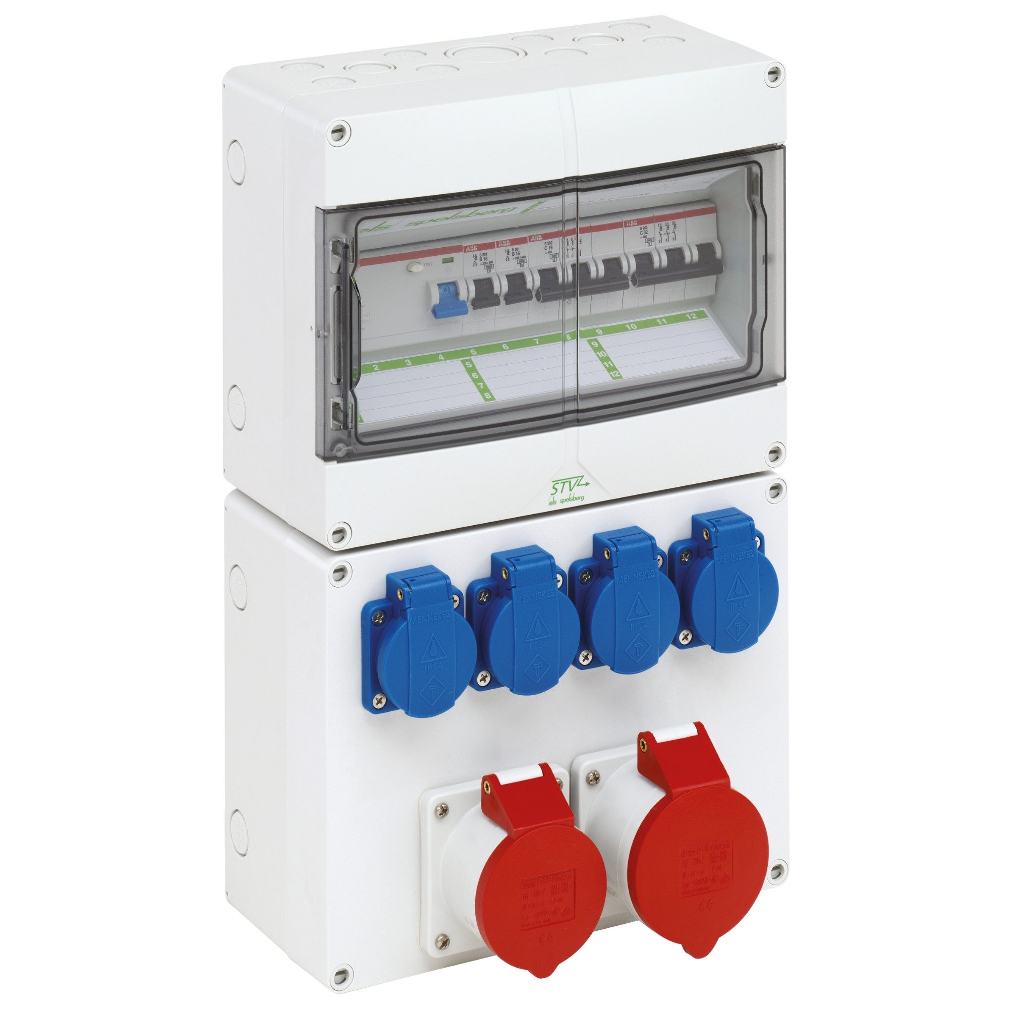 SPELSBERG Verteilerbox STV 1224-K, Steckdosenkombination anschlussfertig, 4xSCHUKO, 1xCEE 16A, 1x CEE 32A
