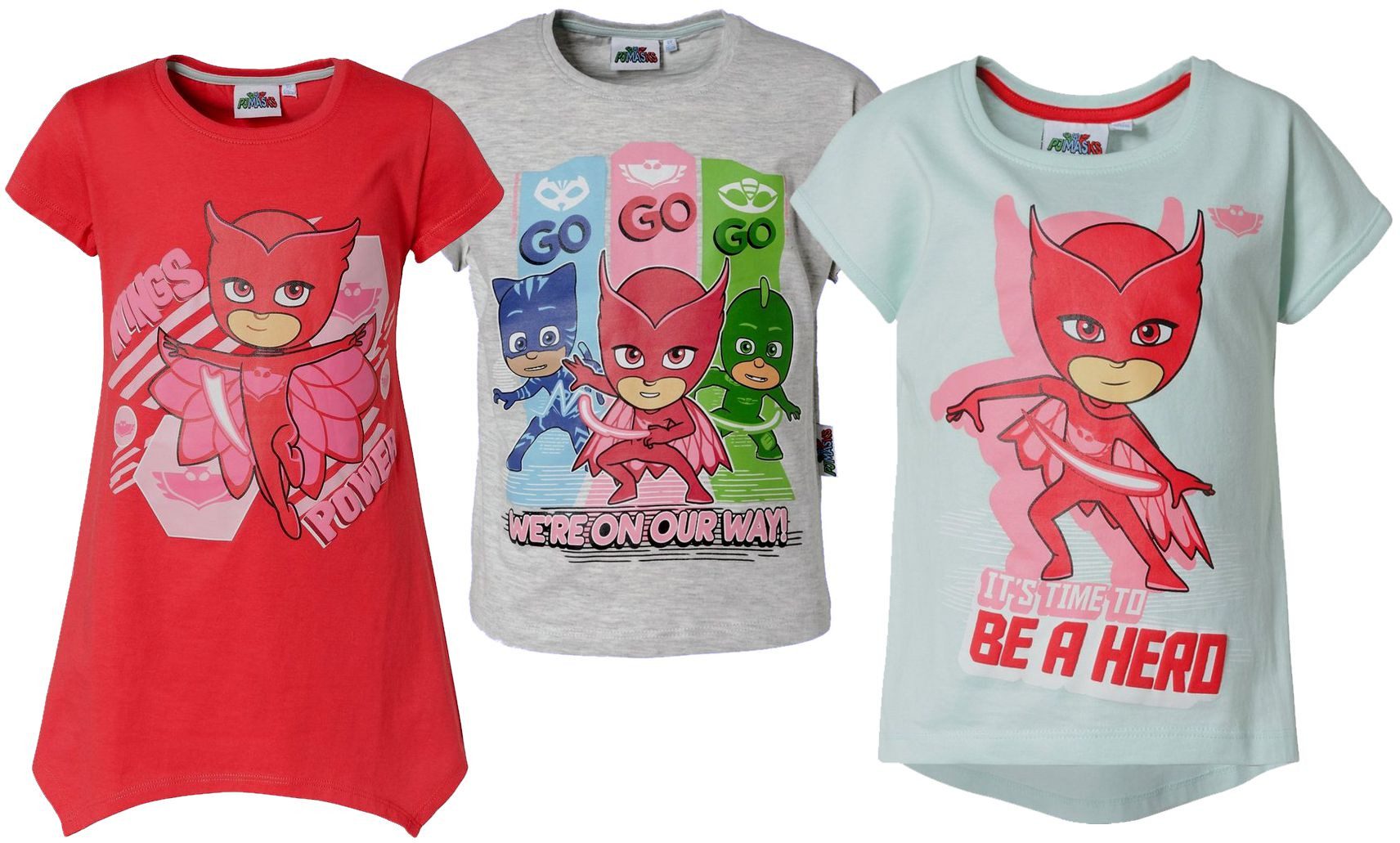 PJ Masks Print-Shirt 3x Mädchen T-Shirts PJ Mask Pyjama Helden 3- 8 Jahre
